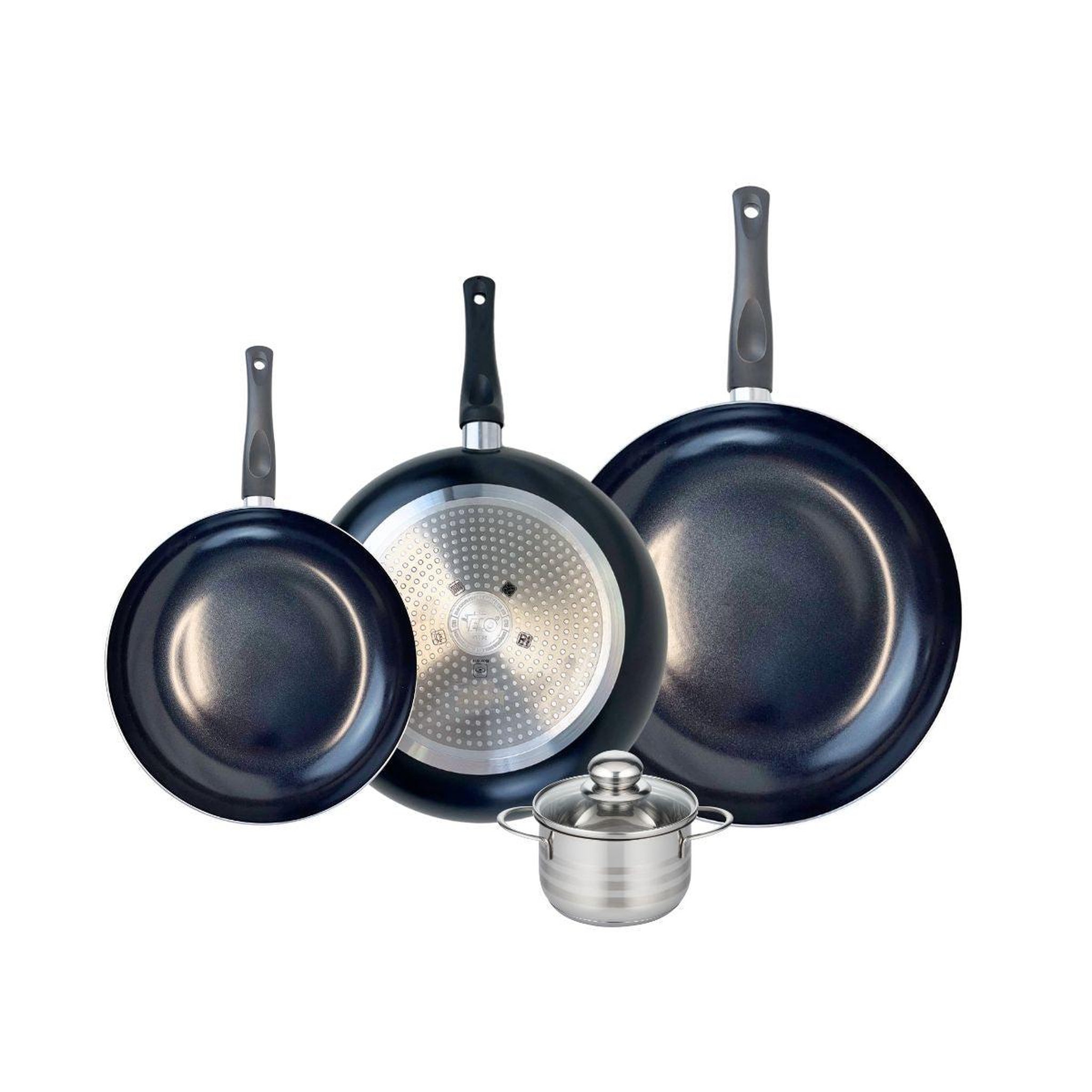 ELO Ensemble de 3 poêles de cuisson 24, 28 et 32 cm et 1 faitout 12 cm elo prima brillant
