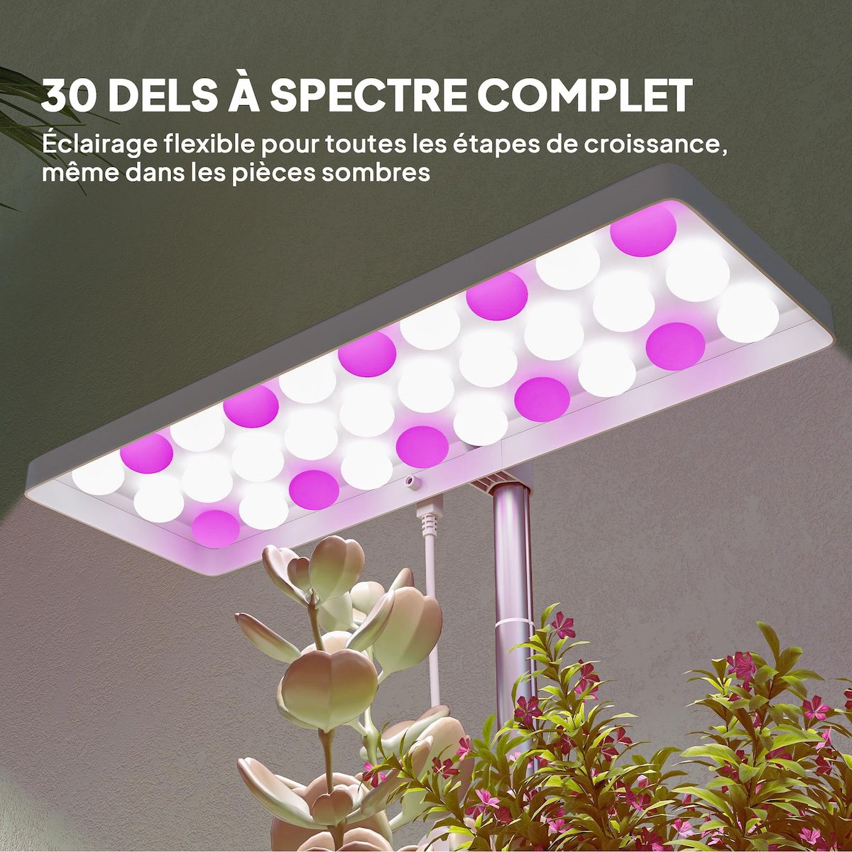 OUTSUNNY Lampe de croissance LED à spectre complet avec 3 pots - timer, hauteur, luminosité réglable - blanc