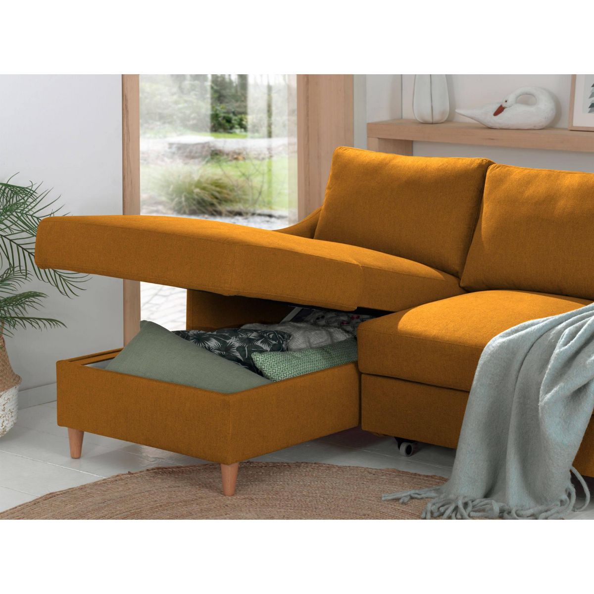 LISA DESIGN Will - canapé d'angle gauche - convertible avec coffre - 4 places - en tissu