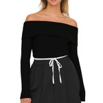 JACQUELINE DE YONG Pull en Maille Noir Femme JDY Shoulder. Coloris disponibles : Noir