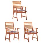 VIDAXL Chaises a manger d'exterieur lot de 3 et coussins Acacia massif