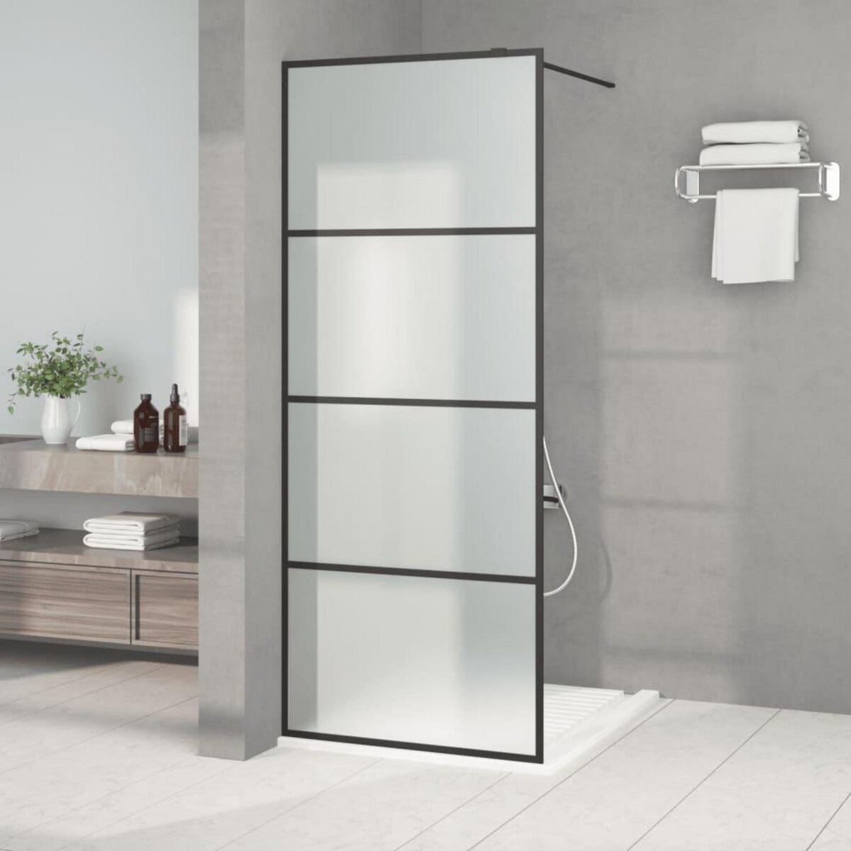 VIDAXL Paroi de douche Noir 80x195 cm Verre ESG depoli