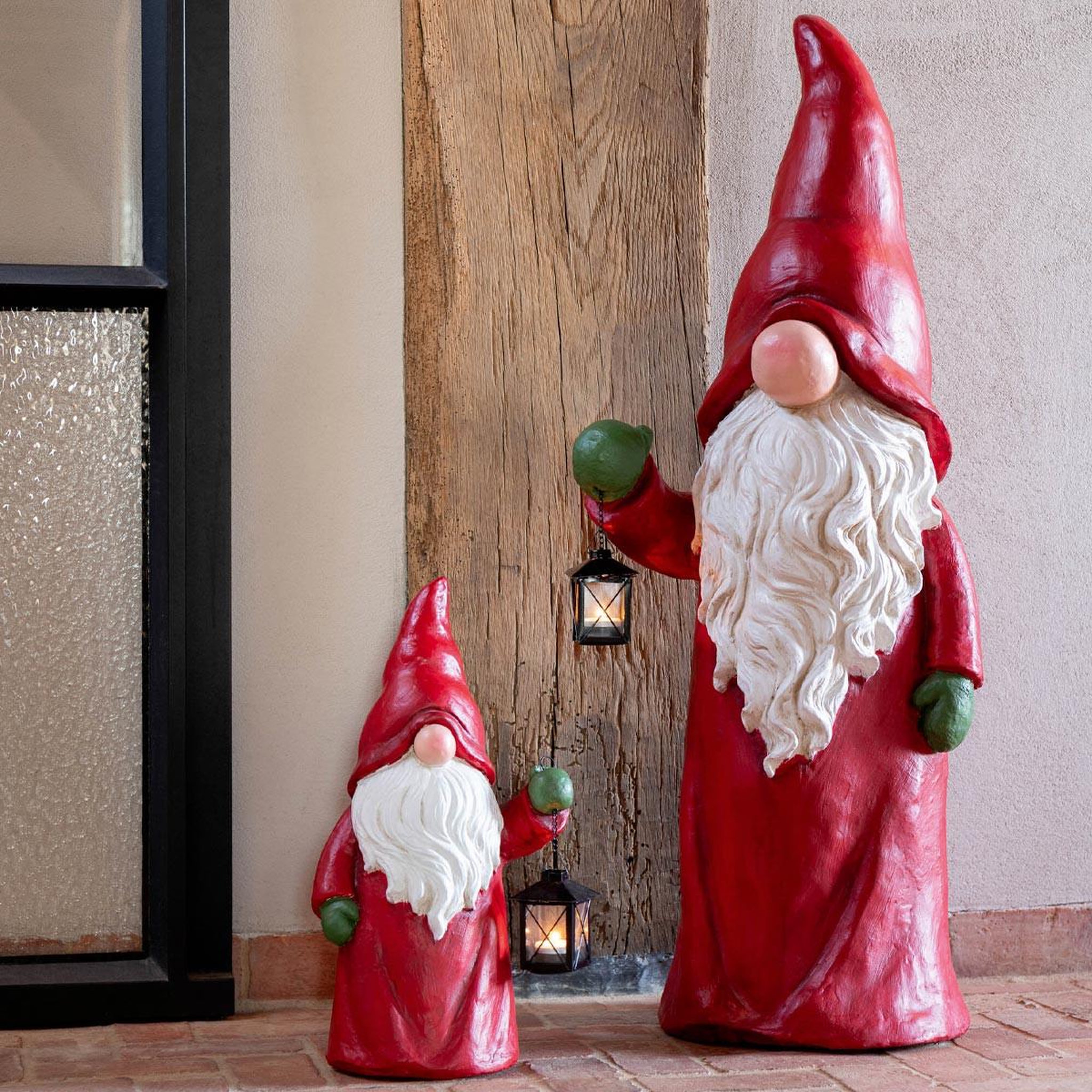 Voir la diapositive 4 : J-LINE Statuette lutin de noël  lanterne  47cm multicolore