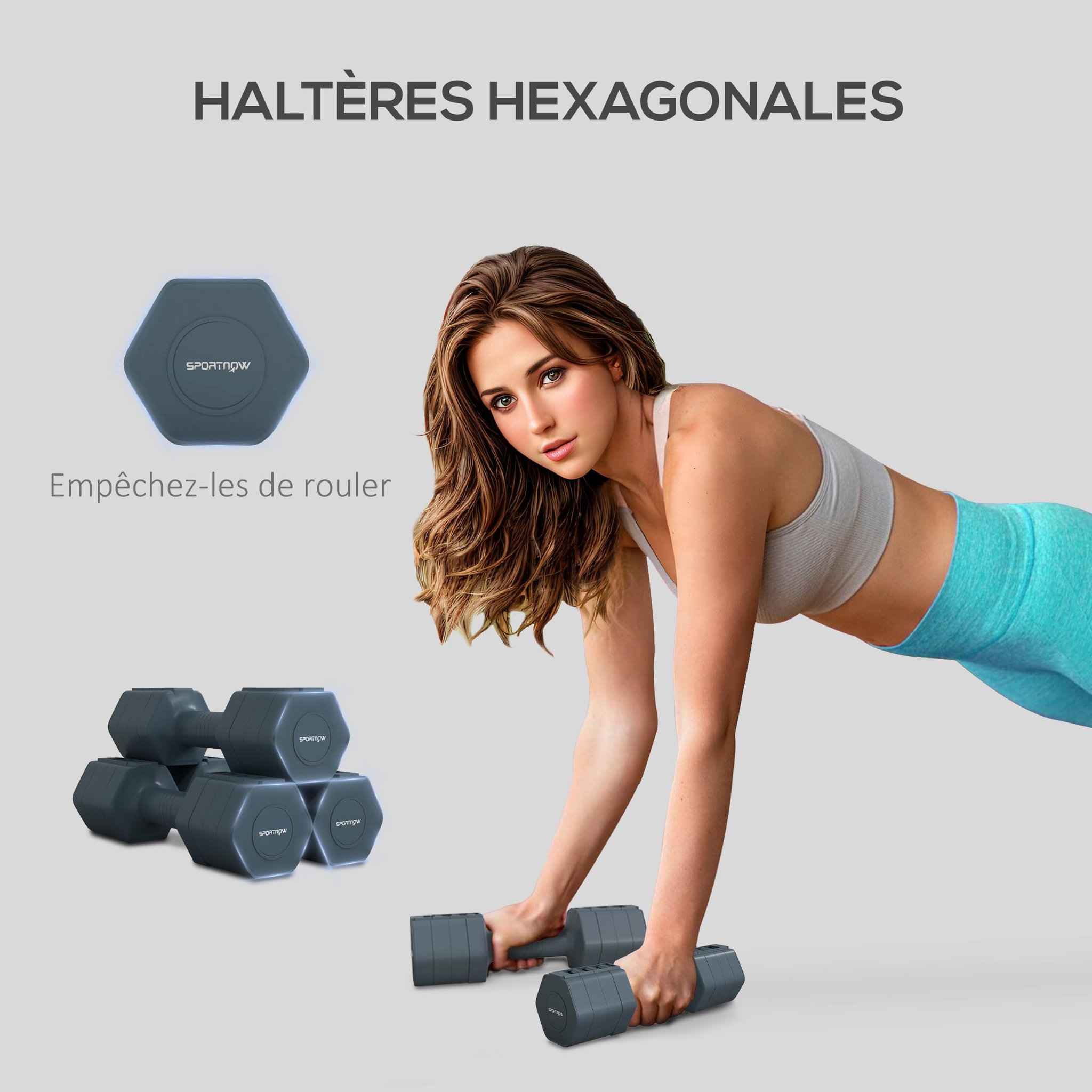 Voir la diapositive 6 : HOMCOM Lot de 2 haltères réglables hexagonales avec poignée antidérapante pour l'entraînement à domicile, 2 x 2.5kg gris