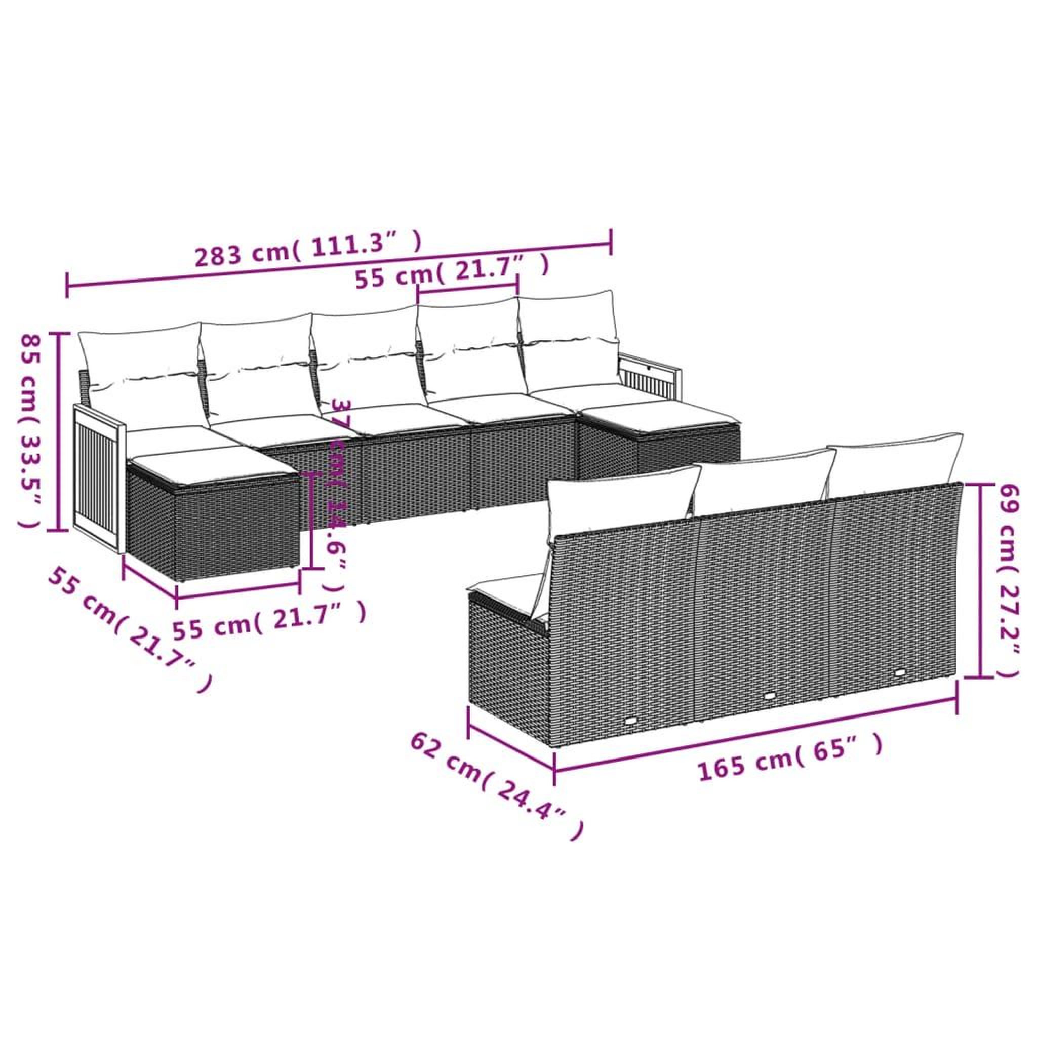 Voir la diapositive 4 : VIDAXL Salon de jardin avec coussins 10 pcs gris resine tressee