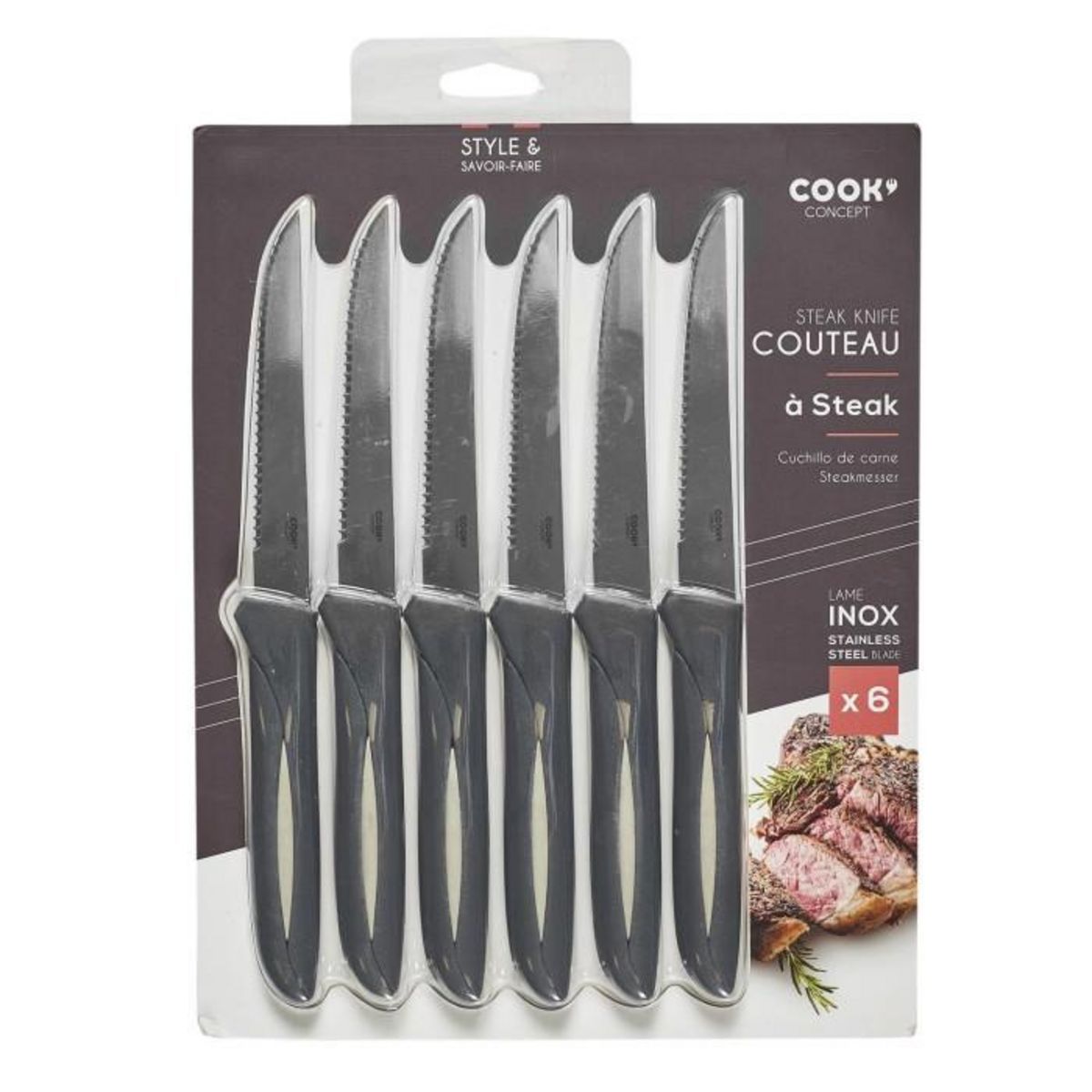 Paris Prix Lot de 6 Couteaux à Steak  Inox  23cm Gris