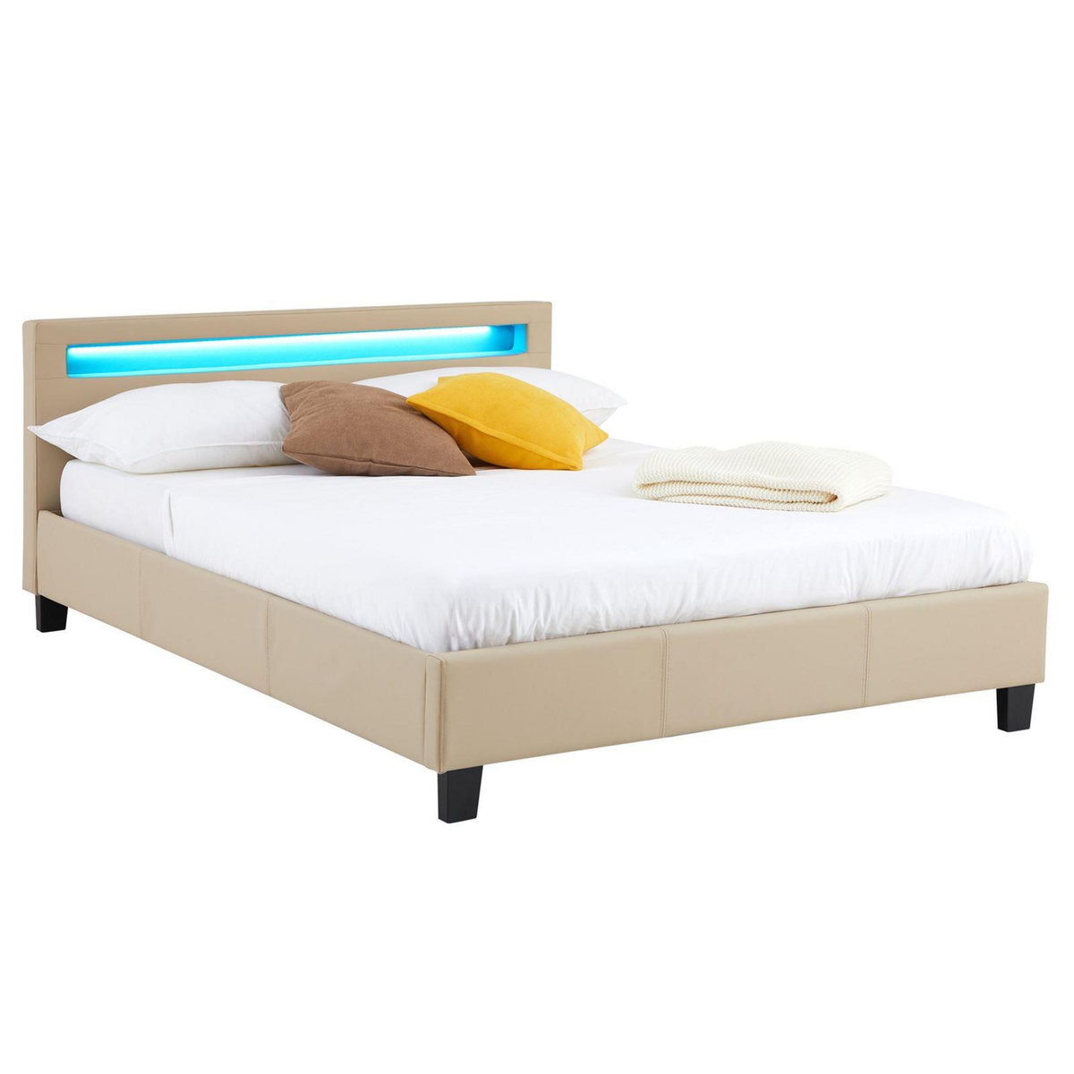 IDIMEX Lit LED double PINOT 140x190 cm, avec sommier, revêtement synthétique