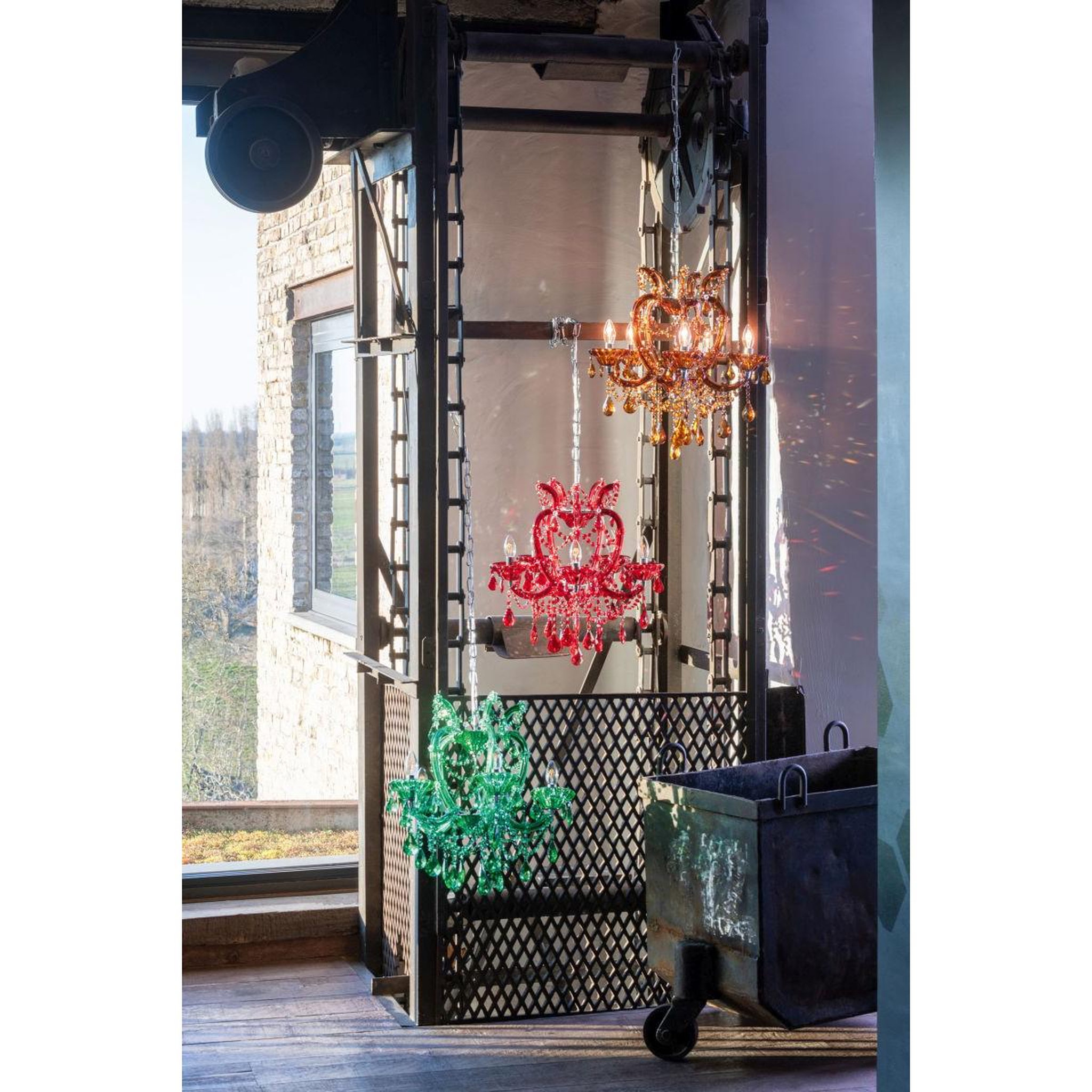 Voir la diapositive 6 : J-LINE Lustre en verre  antique  57cm vert émeraude