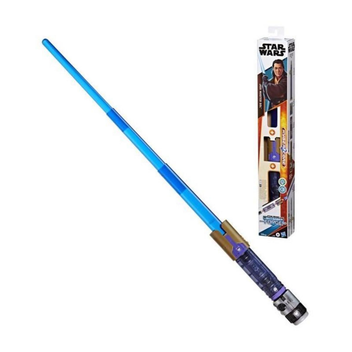 HASBRO Sabre laser électronique Maître Jedi Sol, bleu personnalisable officiel sous licence Star Wars Lightsaber Forge Kyber Core, de
