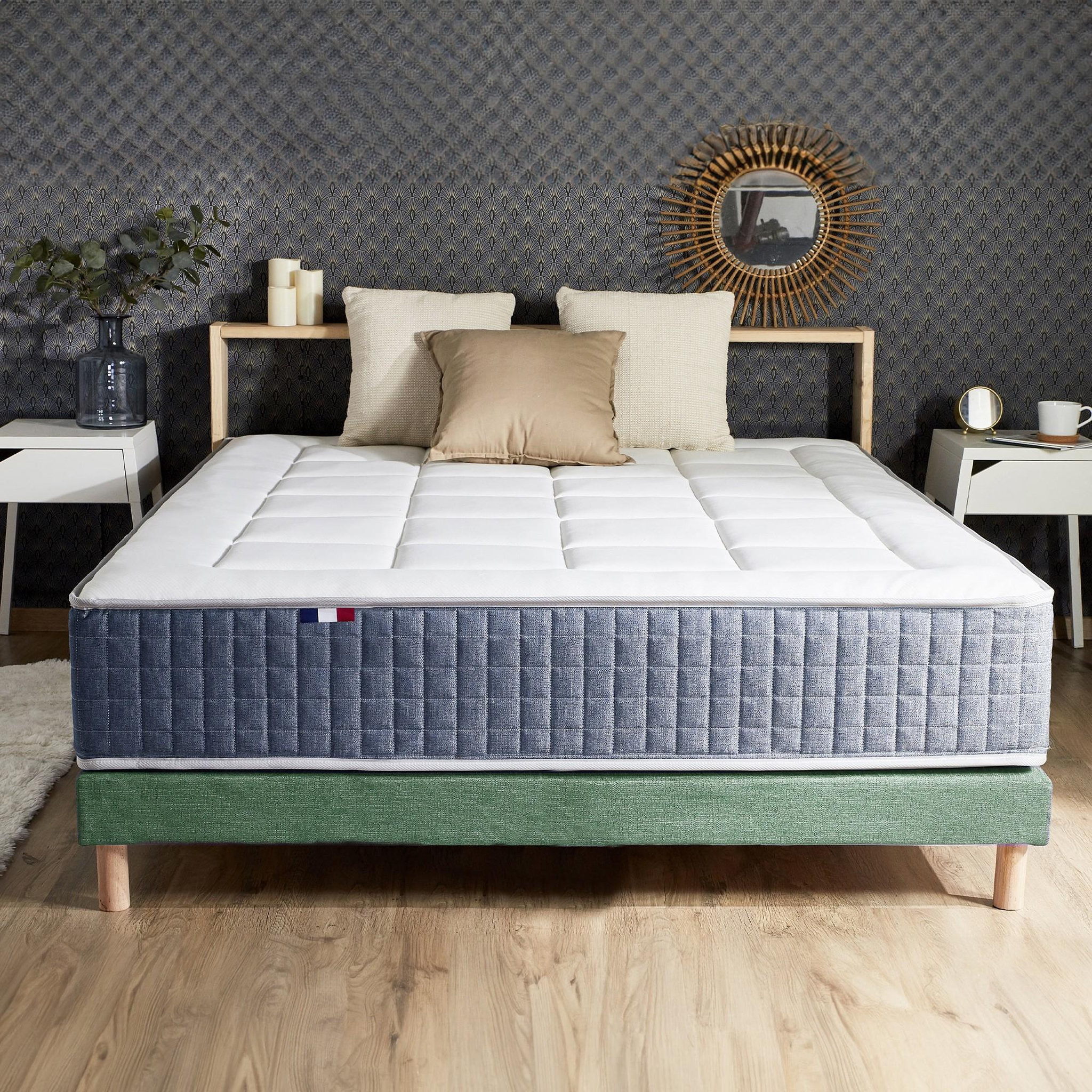 Voir la diapositive 6 : IDLITERIE Ensemble Matelas Ressort 7 zones + Mémoire de forme + Sommier KING STYLE Fabriqué en France