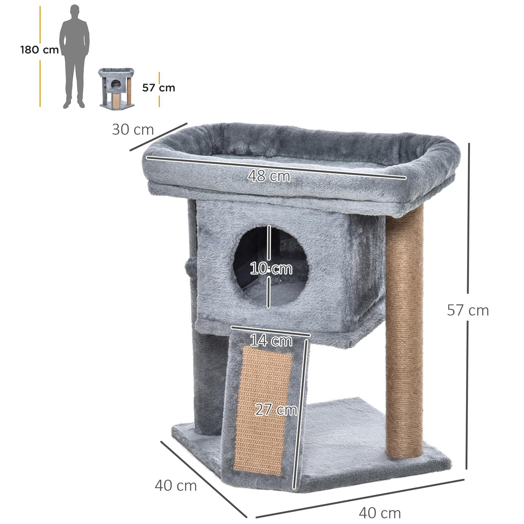 Voir la diapositive 3 : PAWHUT Arbre à chat grattoir griffoir niche panier d'observation boule peluche gris