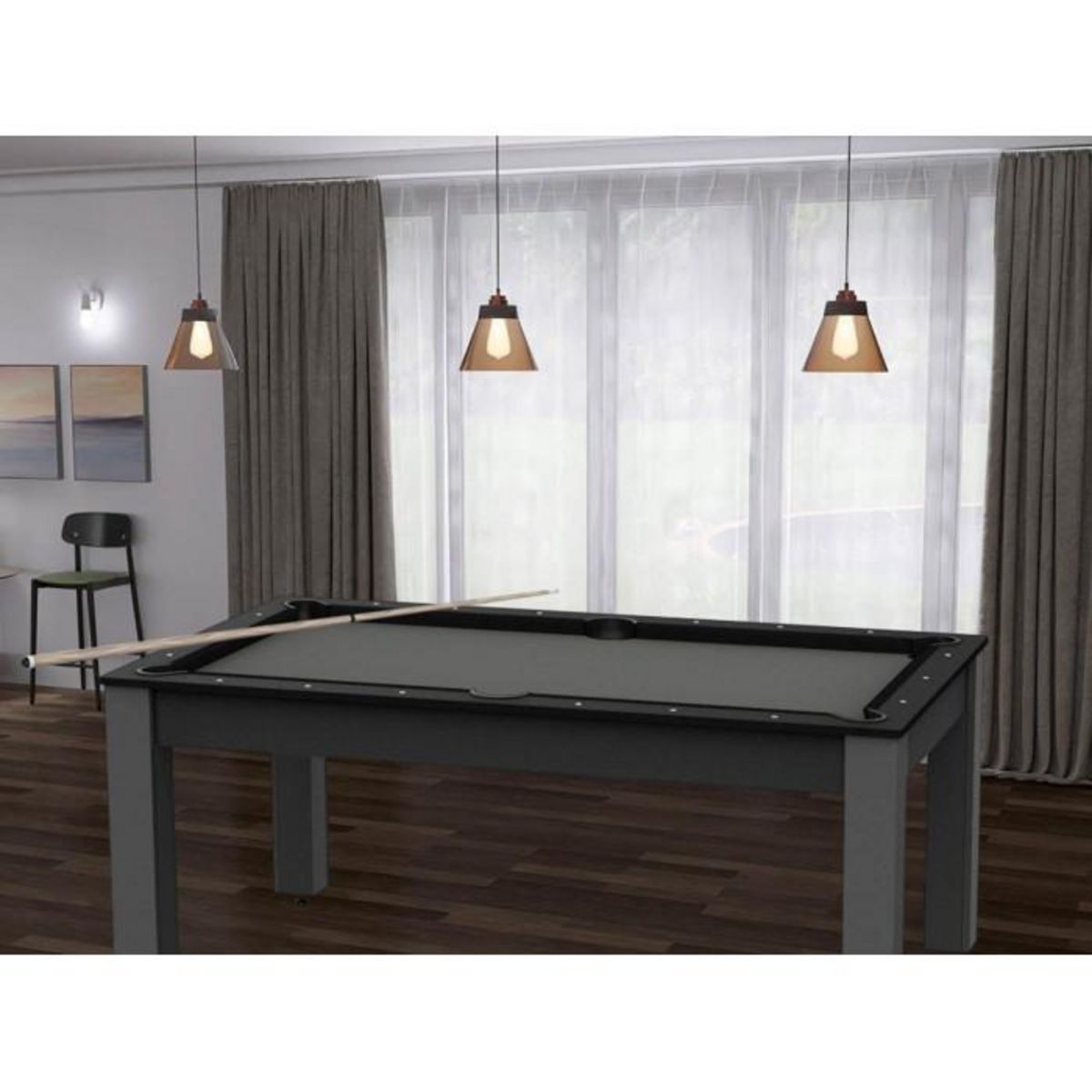 Paris Prix Table de Billard Convertible  Ohio  185cm Gris & Noir Grainé