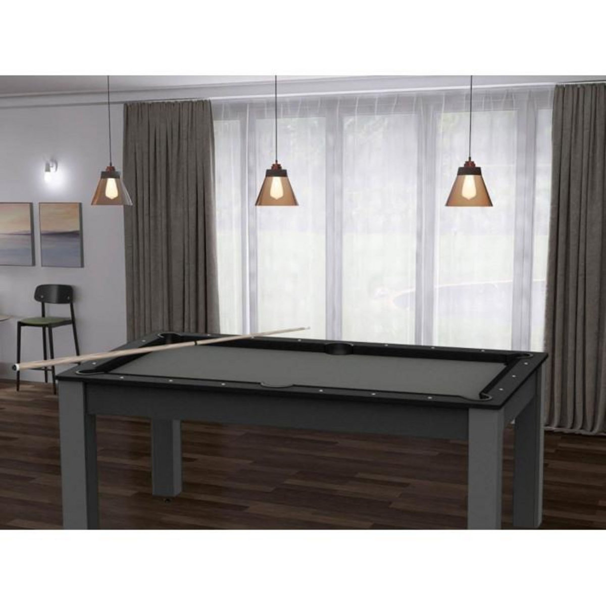 Paris Prix Table de Billard Convertible  Ohio  185cm Gris & Noir Grainé