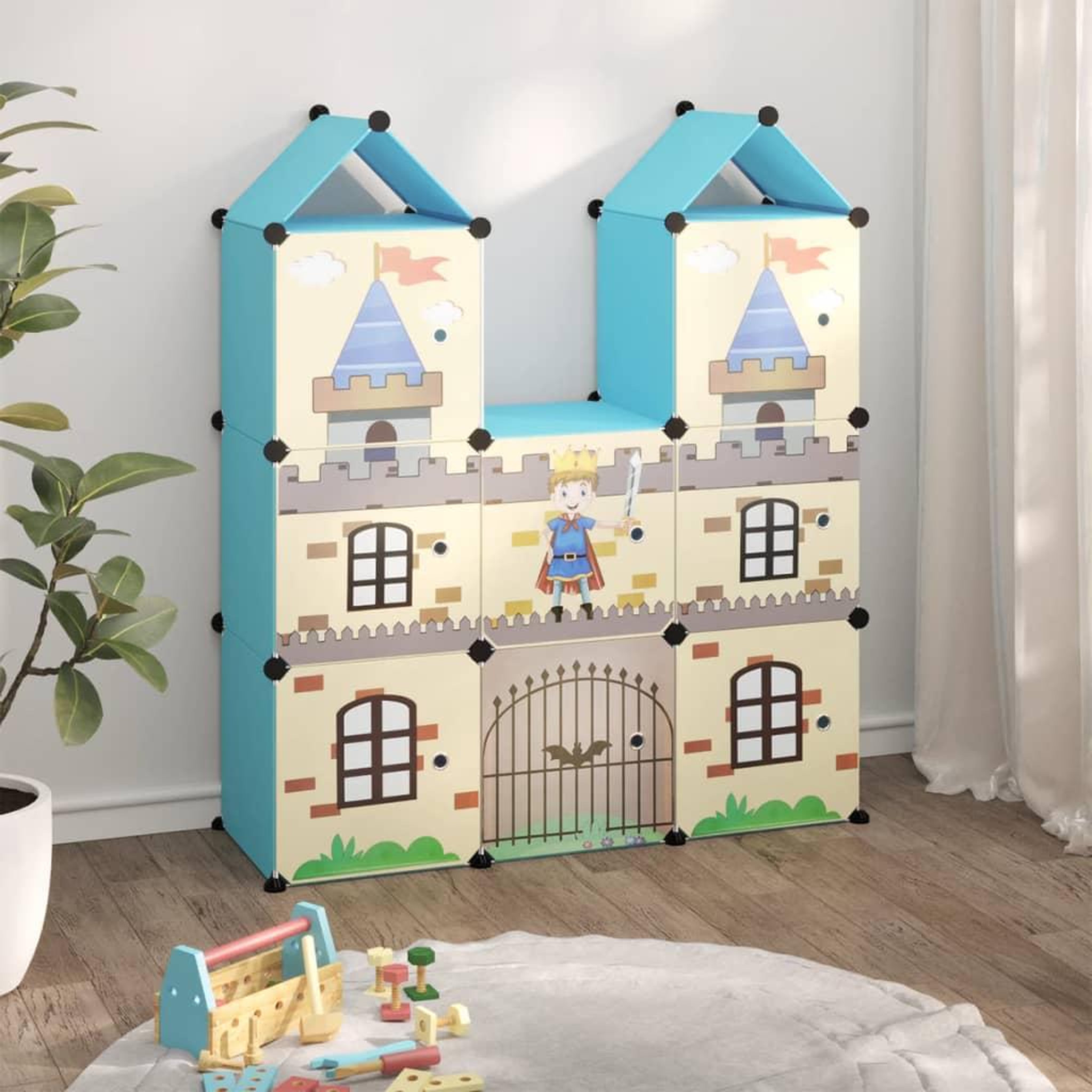 Voir la diapositive 1 : VIDAXL Armoire de rangement pour enfants avec 8 cubes Bleu PP