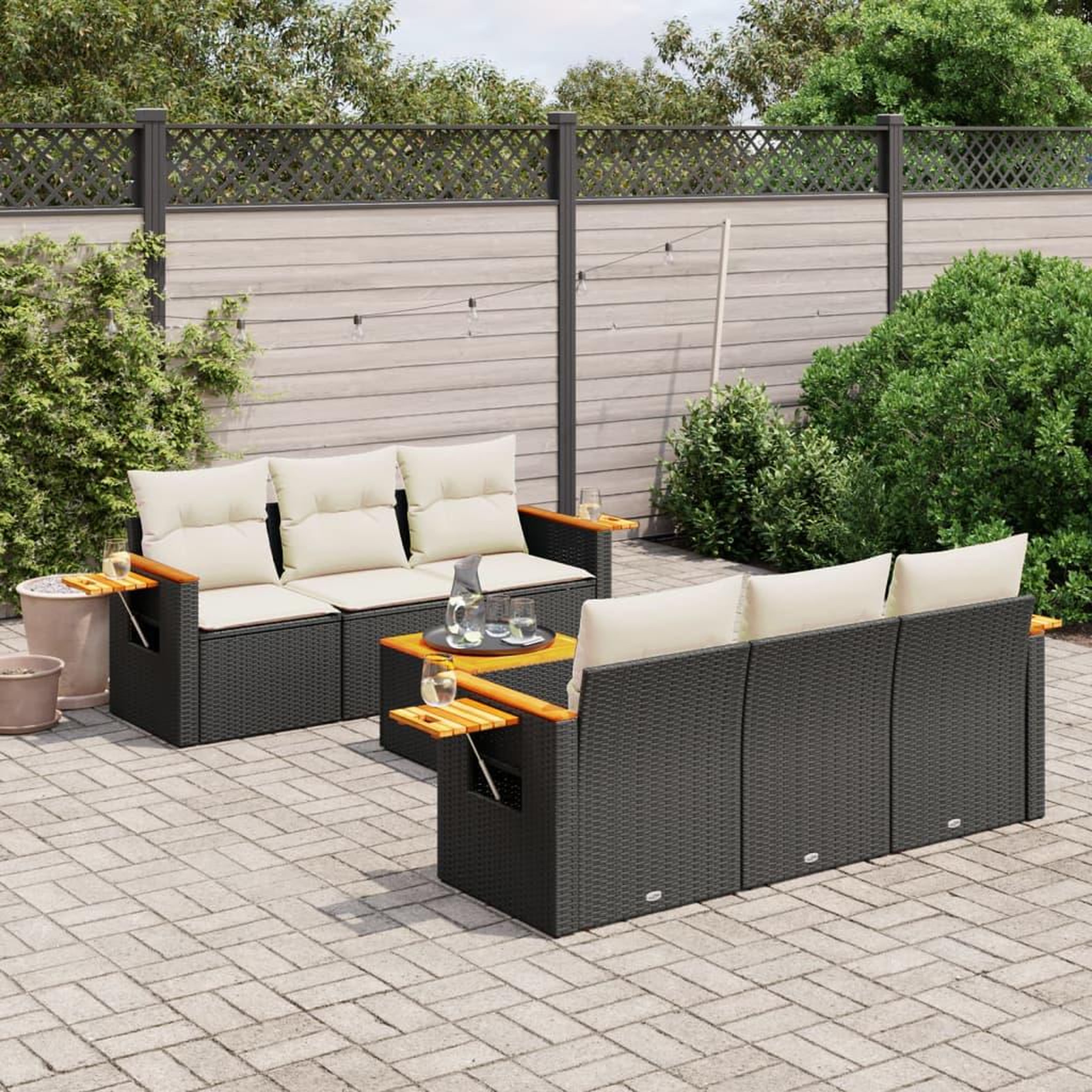 VIDAXL Salon de jardin 7 pcs avec coussins noir resine tressee