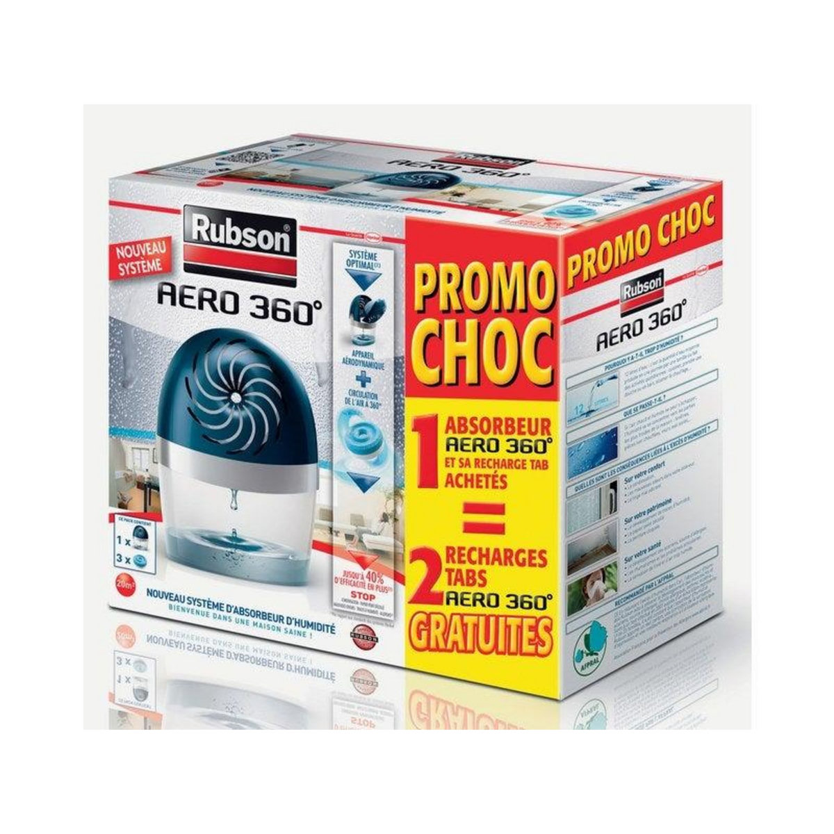 rubson Absorbeur D'Humidite Aero360 + 3 Tabs Dont 2 Gratuites, 20 M²