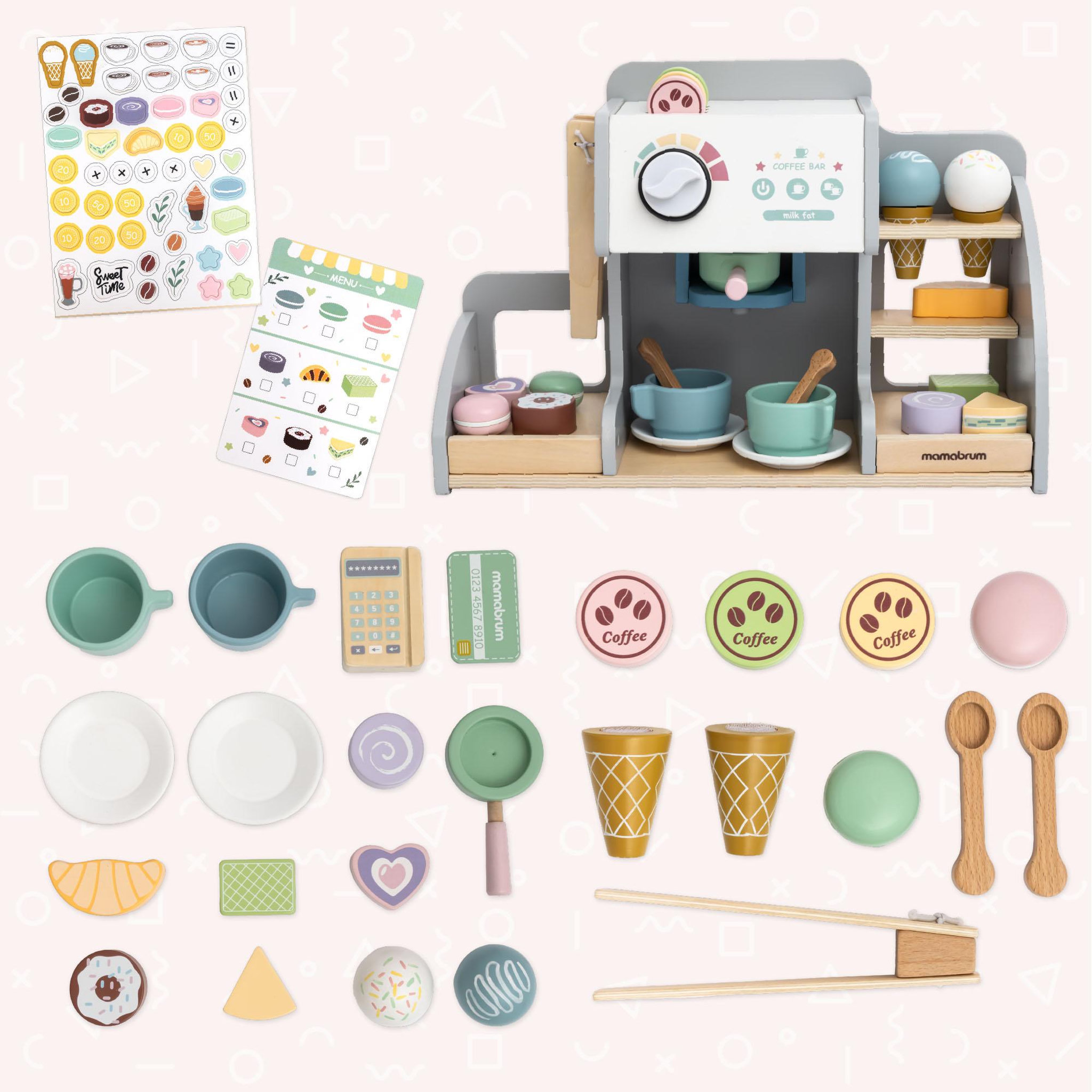 Voir la diapositive 4 : MAMABRUM Marchande Bois, Glacière avec Tableau Magnétique, Machine à Café, Set de Glaces et de Desserts