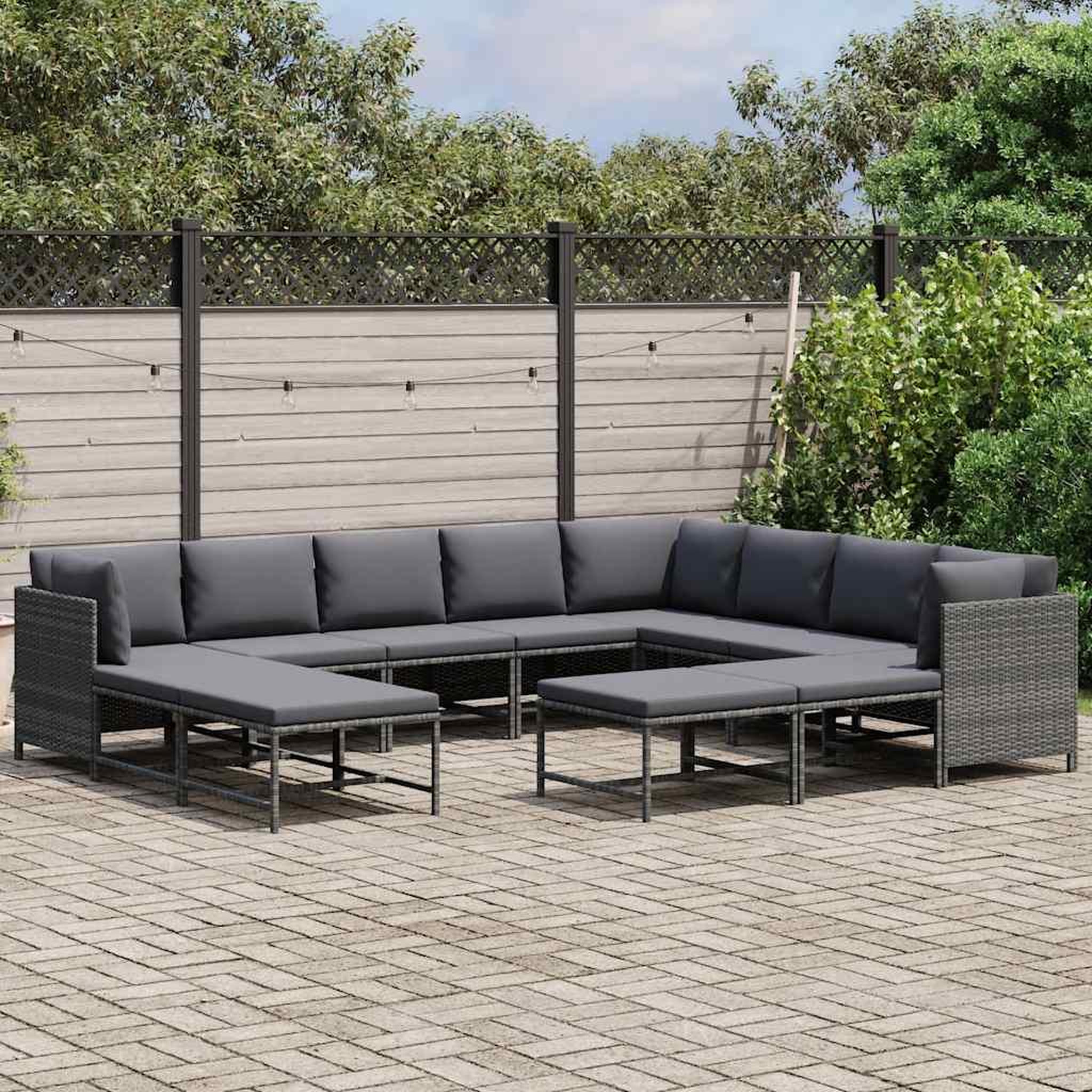 Voir la diapositive 3 : VIDAXL Salon de jardin 12 pcs avec coussins resine tressee gris