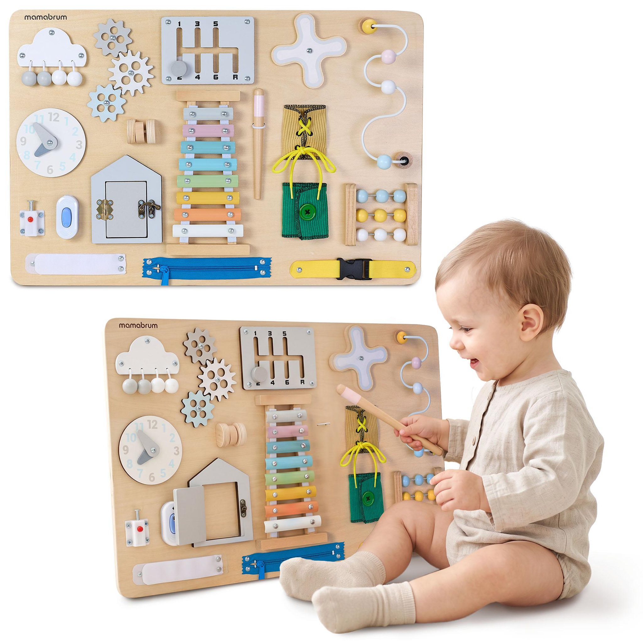 MAMABRUM Planche d'Activites Bois Enfant Mamabrum Busy Board XL 17 Elements 3 Ans+