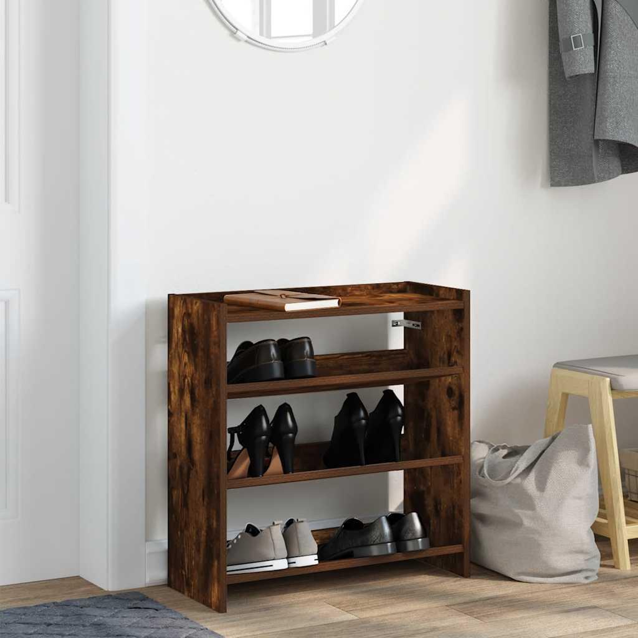 Voir la diapositive 3 : VIDAXL Etagere a chaussures chene fume 60x25x62 cm bois d'ingenierie