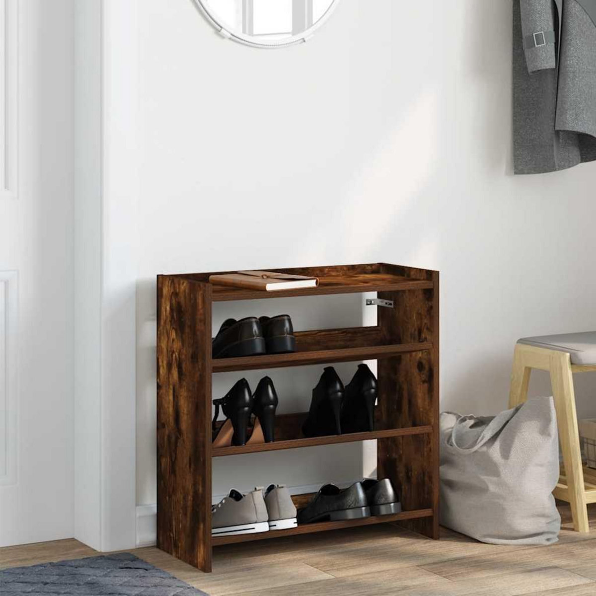 VIDAXL Etagere a chaussures chene fume 60x25x62 cm bois d'ingenierie