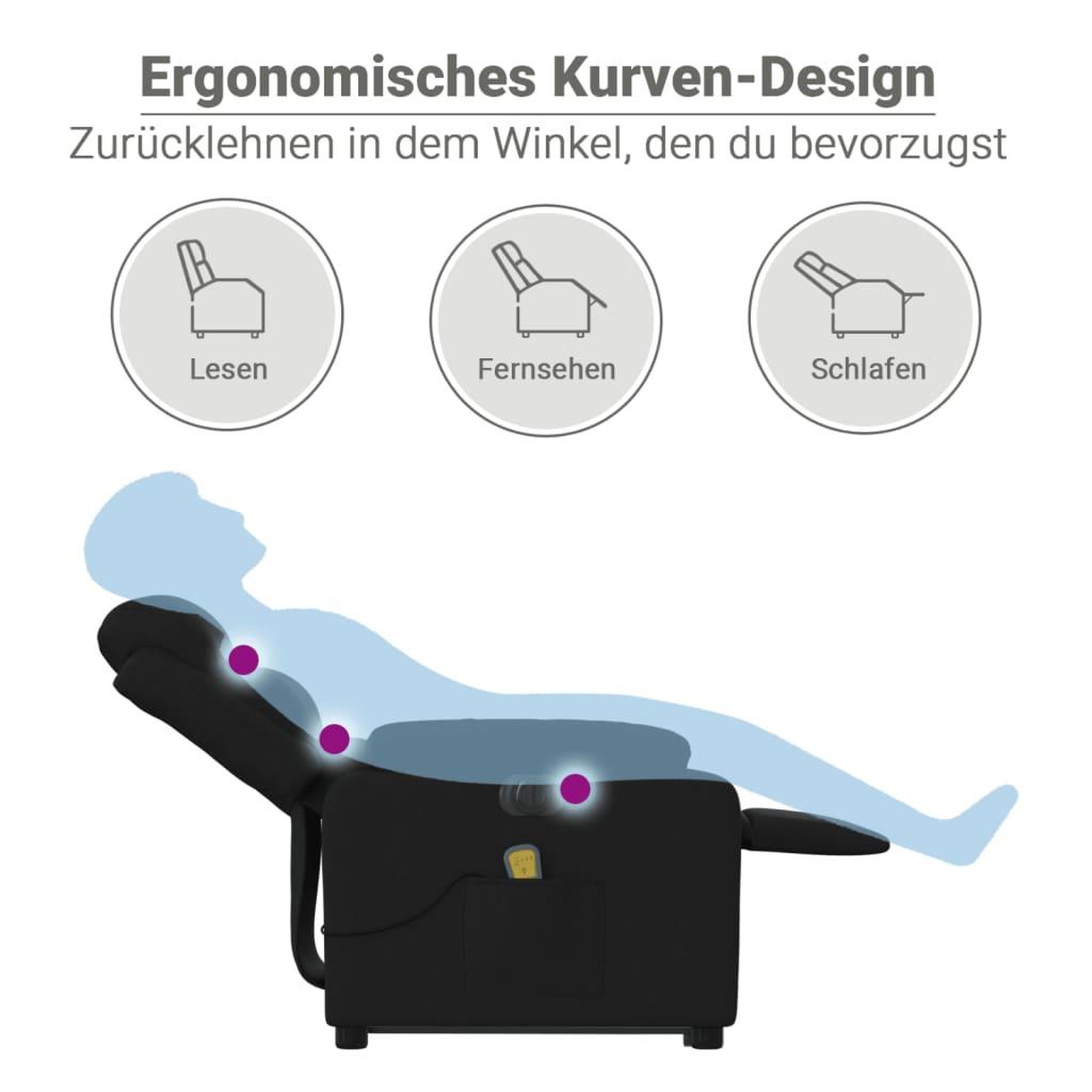 Voir la diapositive 6 : VIDAXL Fauteuil inclinable de massage electrique Noir Tissu