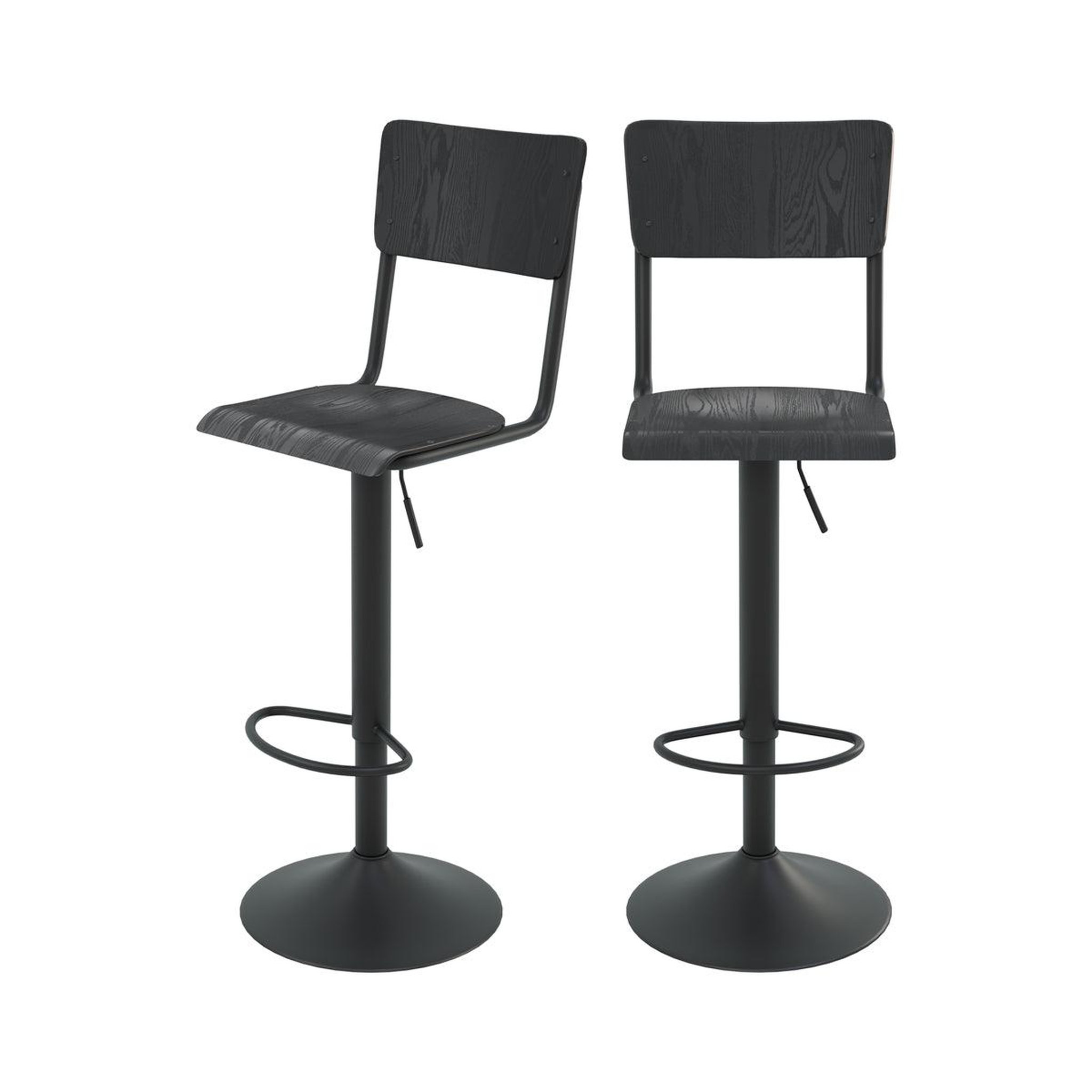 MAISON PAVANE Lot de 2 chaises de bar réglables 60/80 cm en bois noir-clem