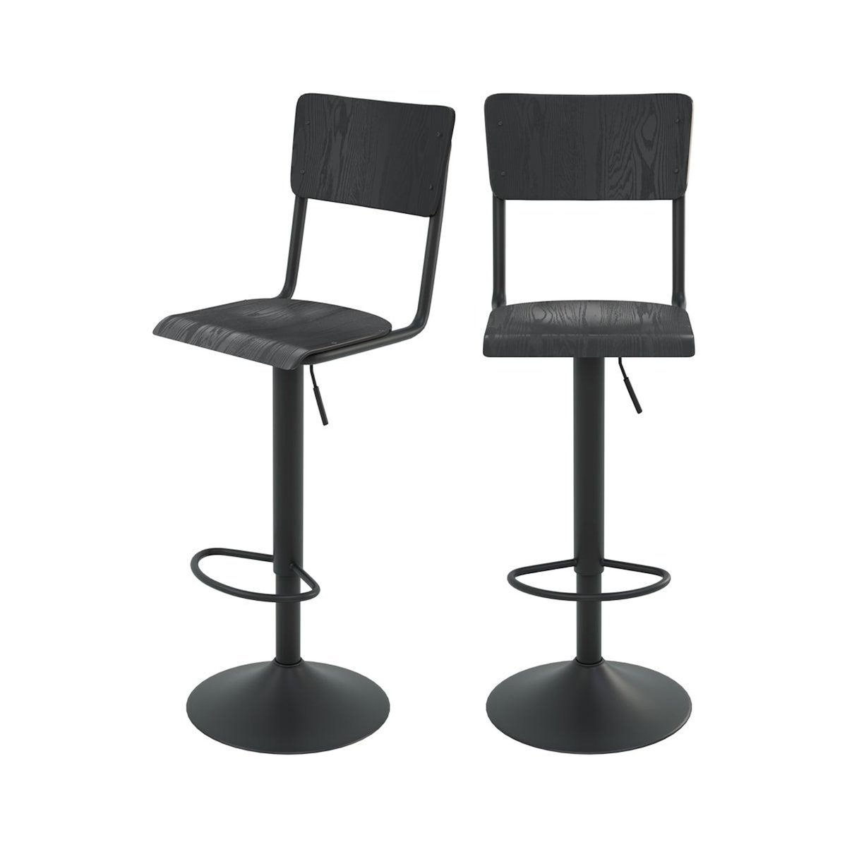 Rendez vous déco Lot de 2 chaises de bar réglables 60/80 cm en bois noir-Clem