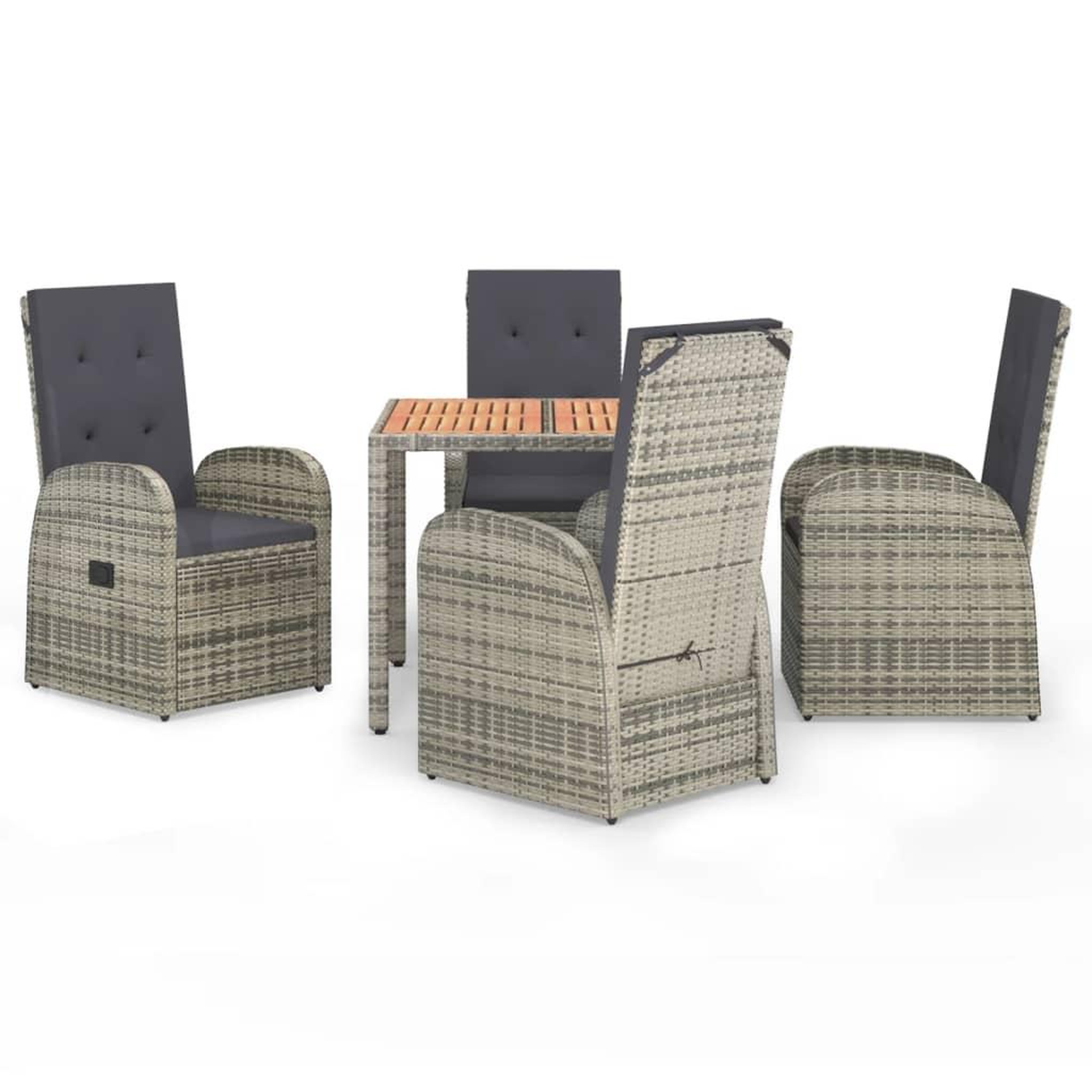 Voir la diapositive 2 : VIDAXL Ensemble a manger de jardin 5 pcs coussins gris resine tressee