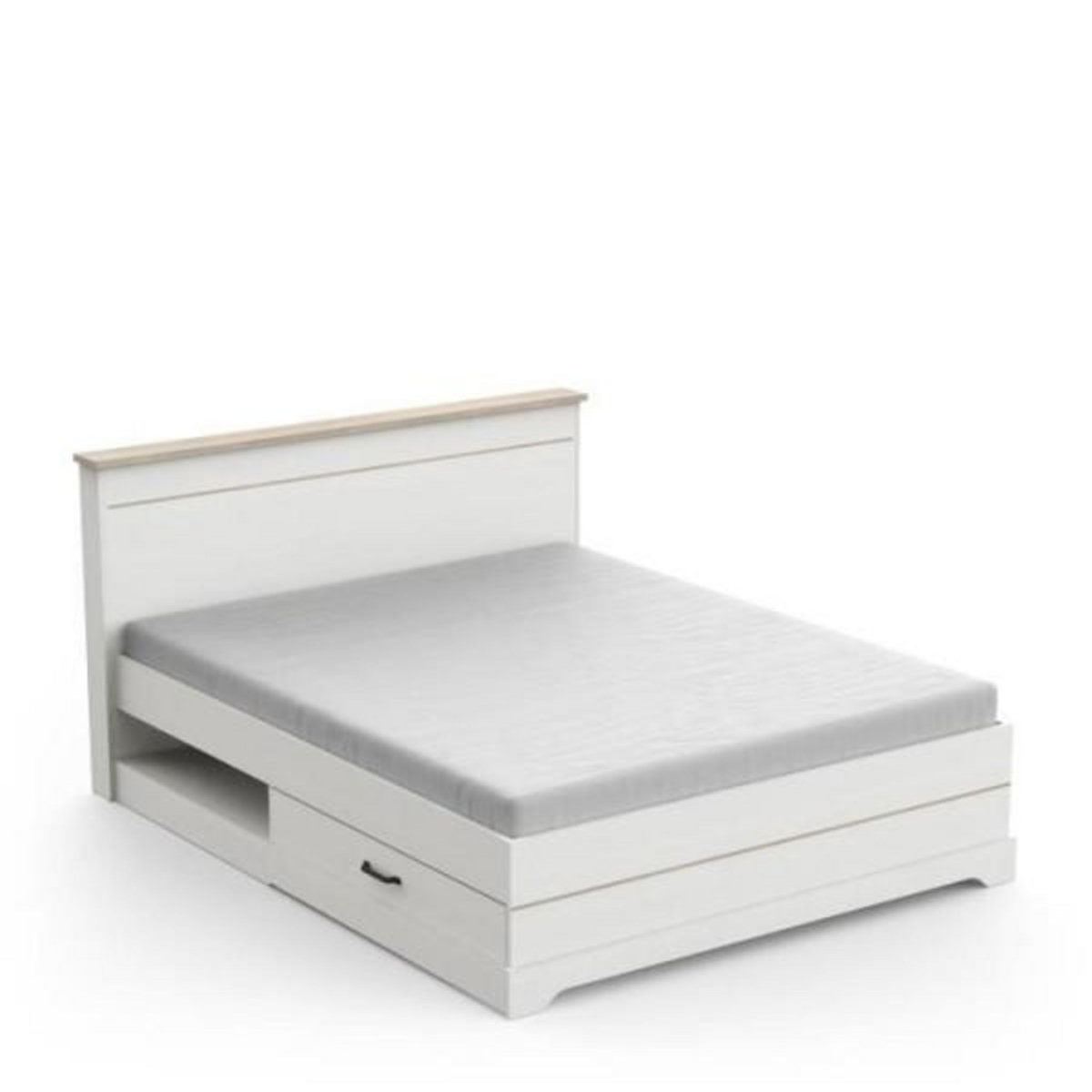 Demeyere Lit adulte COTTAGE 160x200 cm - Mélamine blanc et décor chene Kronberg - 2 Tiroirs - L 173,8 x P 215,1 x H 102,2 cm - DEMEYERE