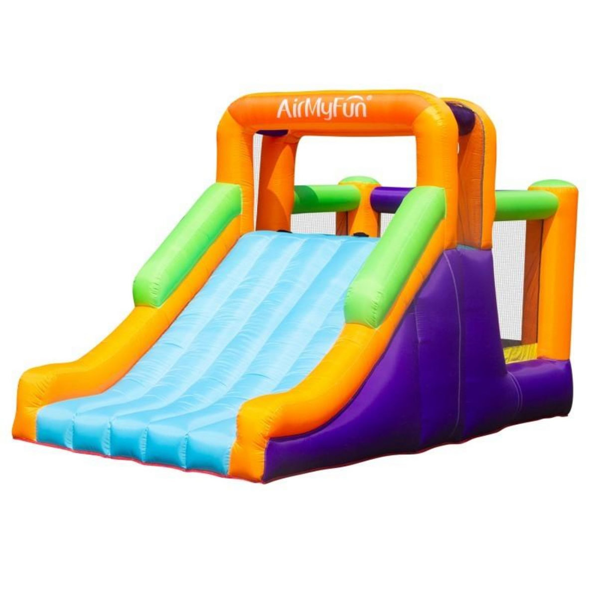 AIRMYFUN Château Gonflable Toboggy avec toboggan XXL et mur d'escalade, Surface 435x200x220 cm - souffleur et sac de rangement inclus
