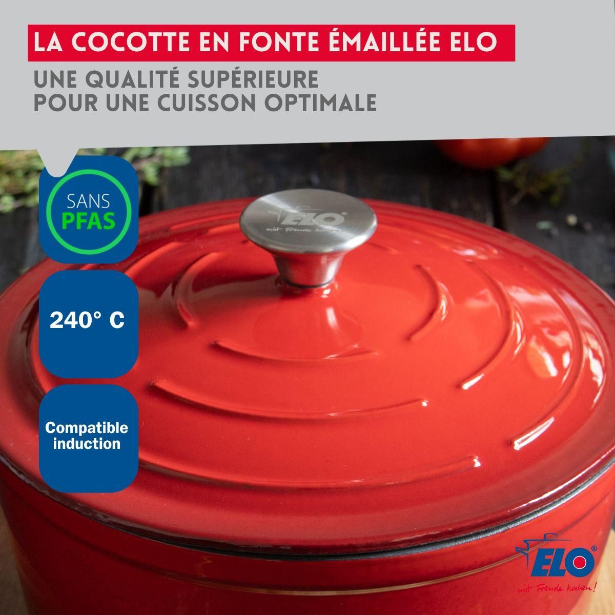 ELO Cocotte en fonte émaillée basse 28 cm rouge cerise 3L Elo