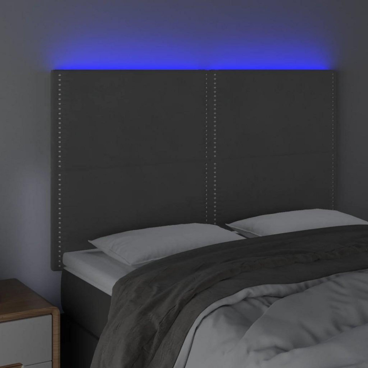 VIDAXL Tete de lit a LED Gris fonce 144x5x118/128 cm Velours
