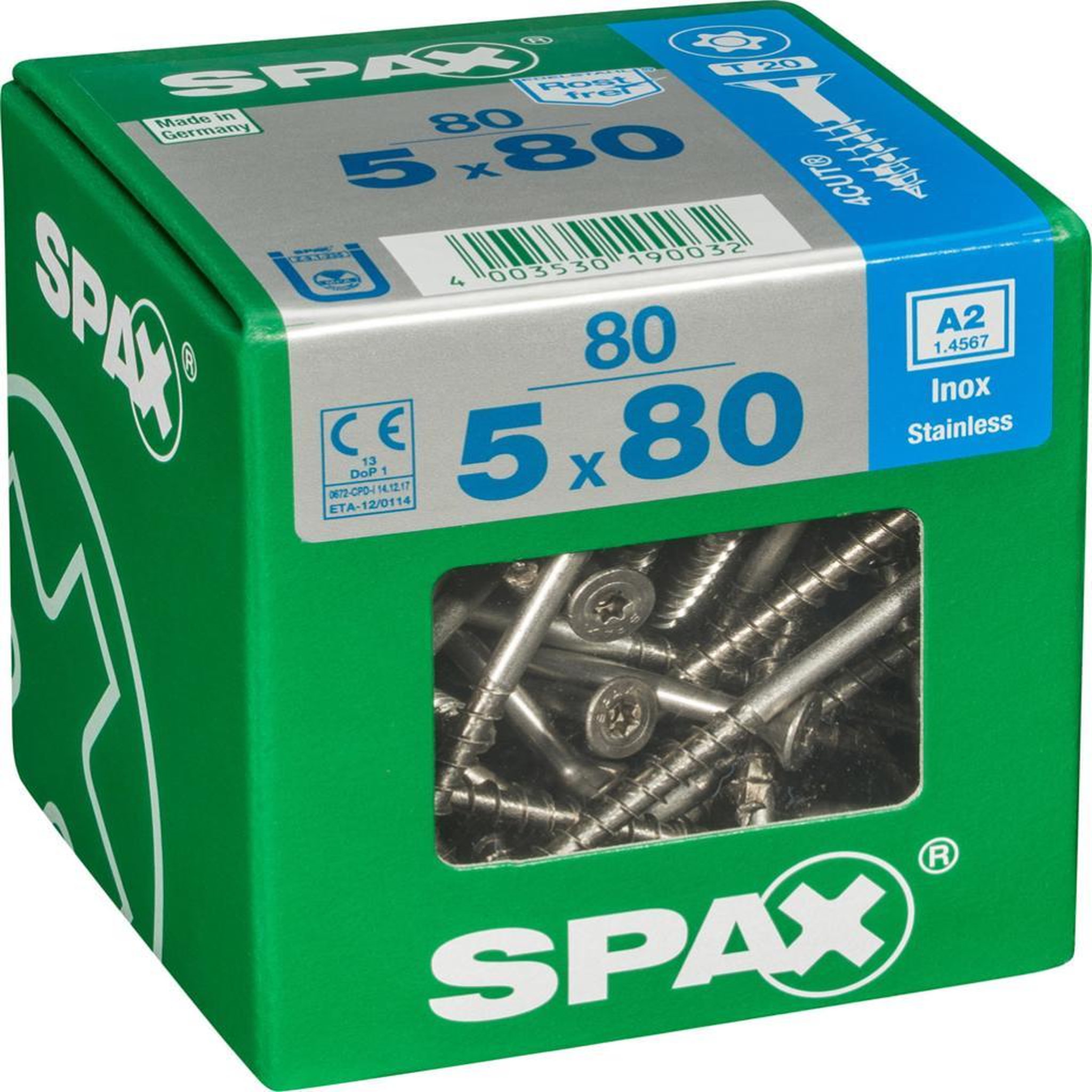CENTRALE BRICO Lot de 80 vis inox tête fraisée torx SPAX, Diam.5 mm x L.80 mm