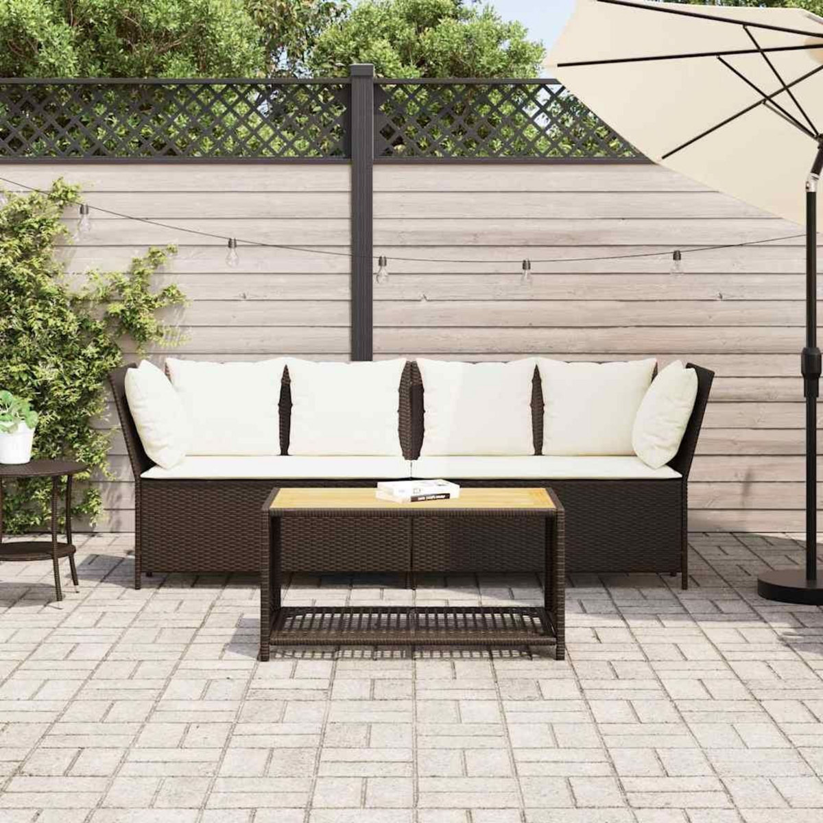 VIDAXL Canape de jardin avec coussins marron resine tressee
