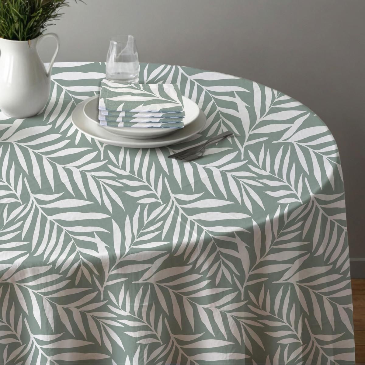 FUTURE HOME Lot nappe ronde + 4 serviettes de table déperlante feuillage 180x180cm VERA