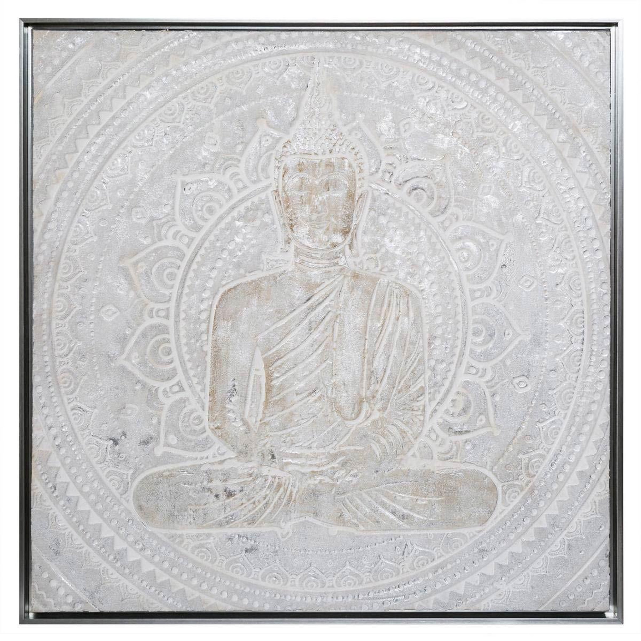 ATMOSPHERA Toile peinte carrée  bouddha  78x78cm argent