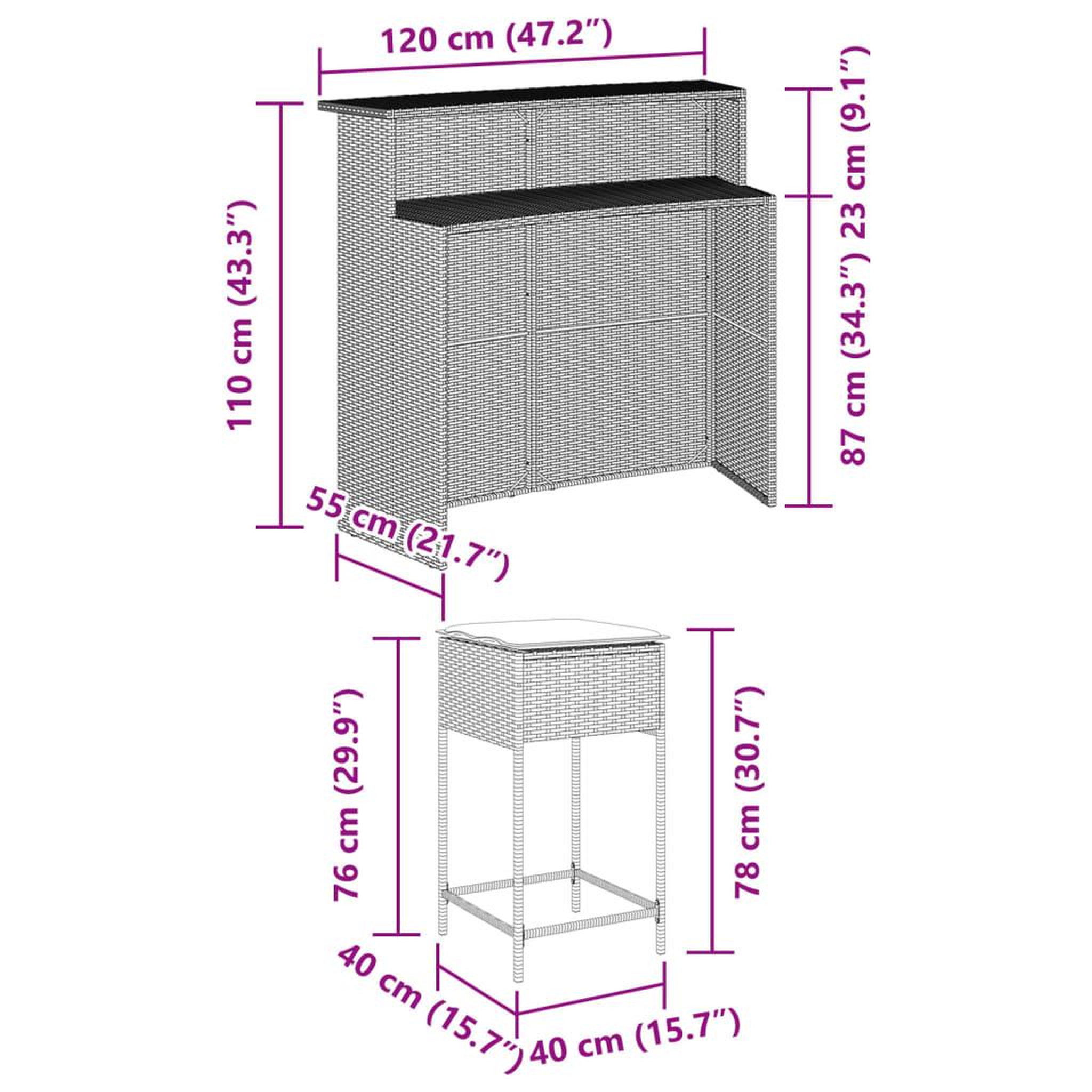 Voir la diapositive 6 : VIDAXL Ensemble de bar de jardin avec coussins 5 pcs marron poly rotin