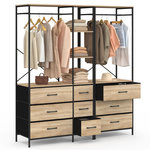 ID MARKET Dressing penderie modulable L. 150 cm UTAH XXL avec 3 étagères et 9 bacs en tissu bois et noir