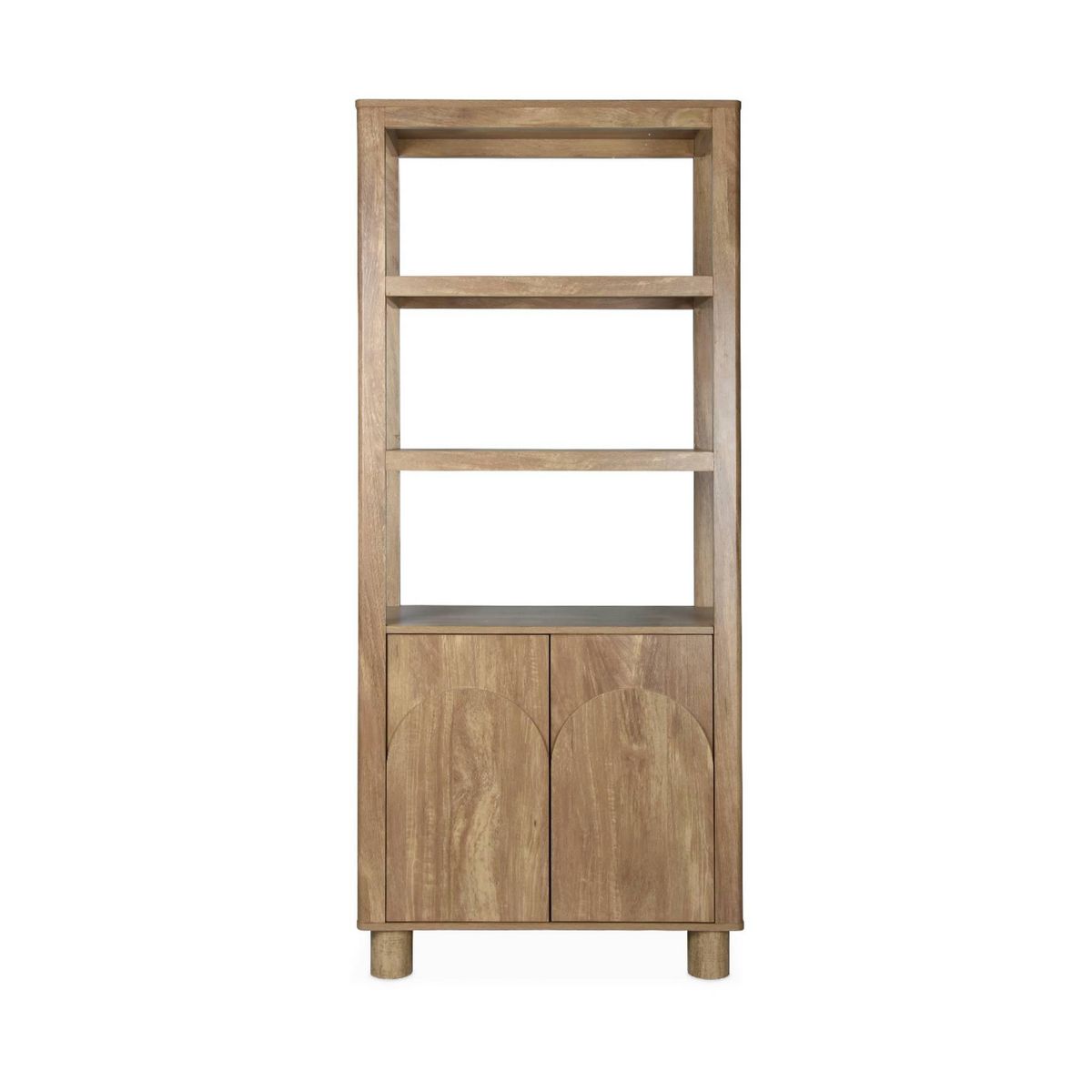 SWEEEK Etagère bibliothèque exotique effet bois de manguier 6 niveaux (4 étagères) et 2 portes