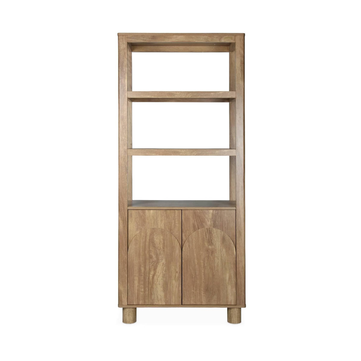 SWEEEK Etagère bibliothèque exotique effet bois de manguier 6 niveaux (4 étagères) et 2 portes