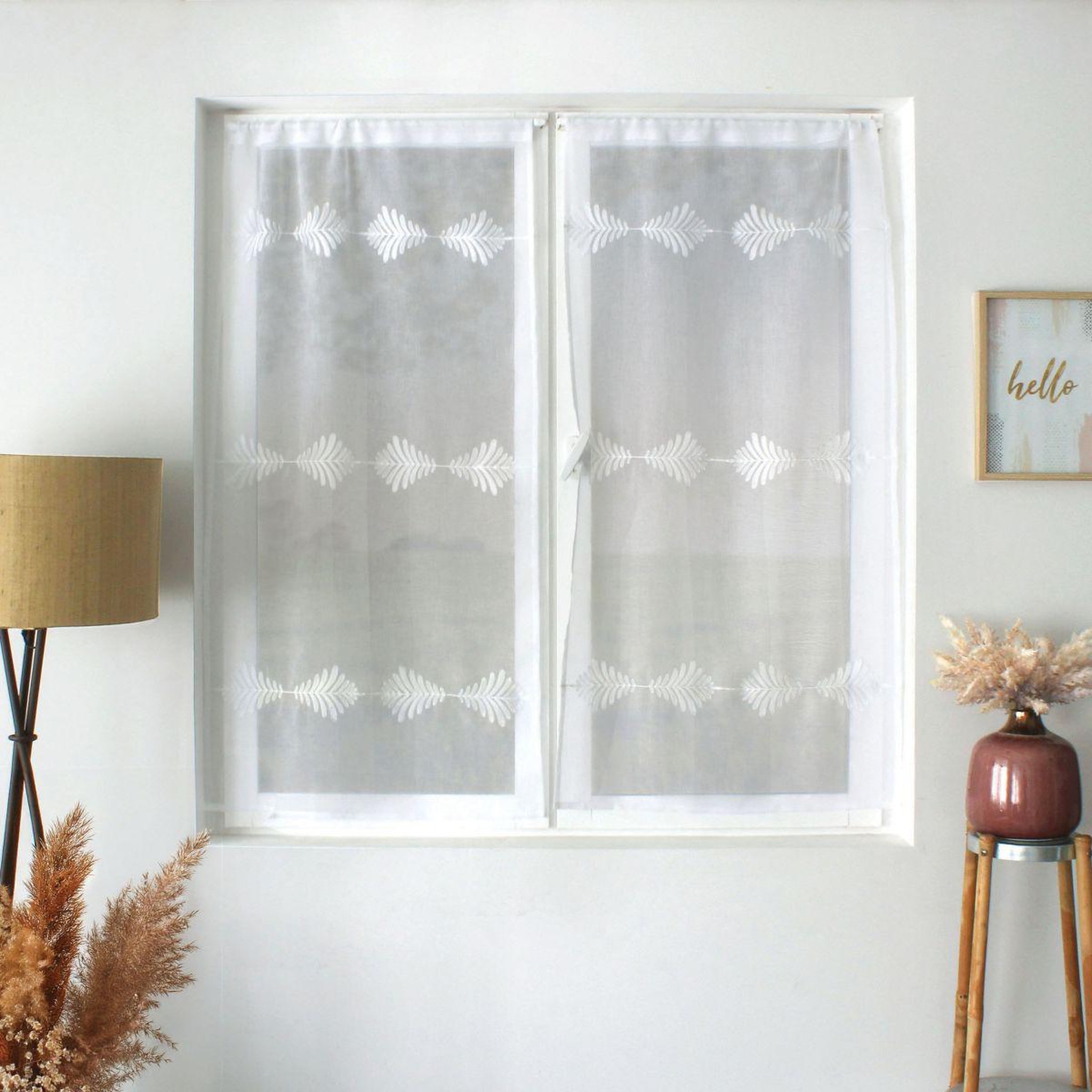 Voir la diapositive 4 : ENJOY HOME Paire de Voilage Brodé  Ebène  60x120cm Blanc
