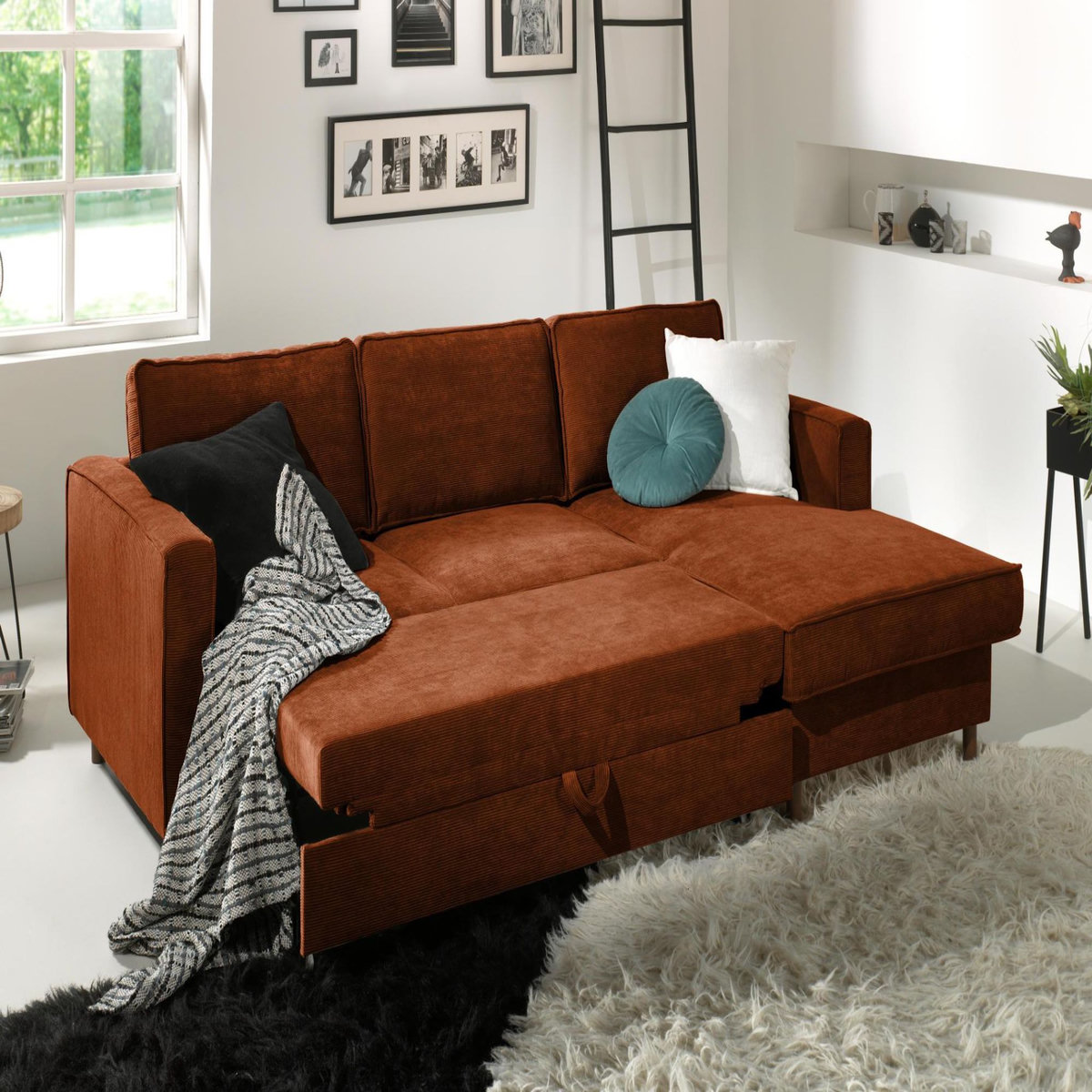 LISA DESIGN Jake - canapé d'angle droit - convertible avec coffre - 4 places - en velours côtelé