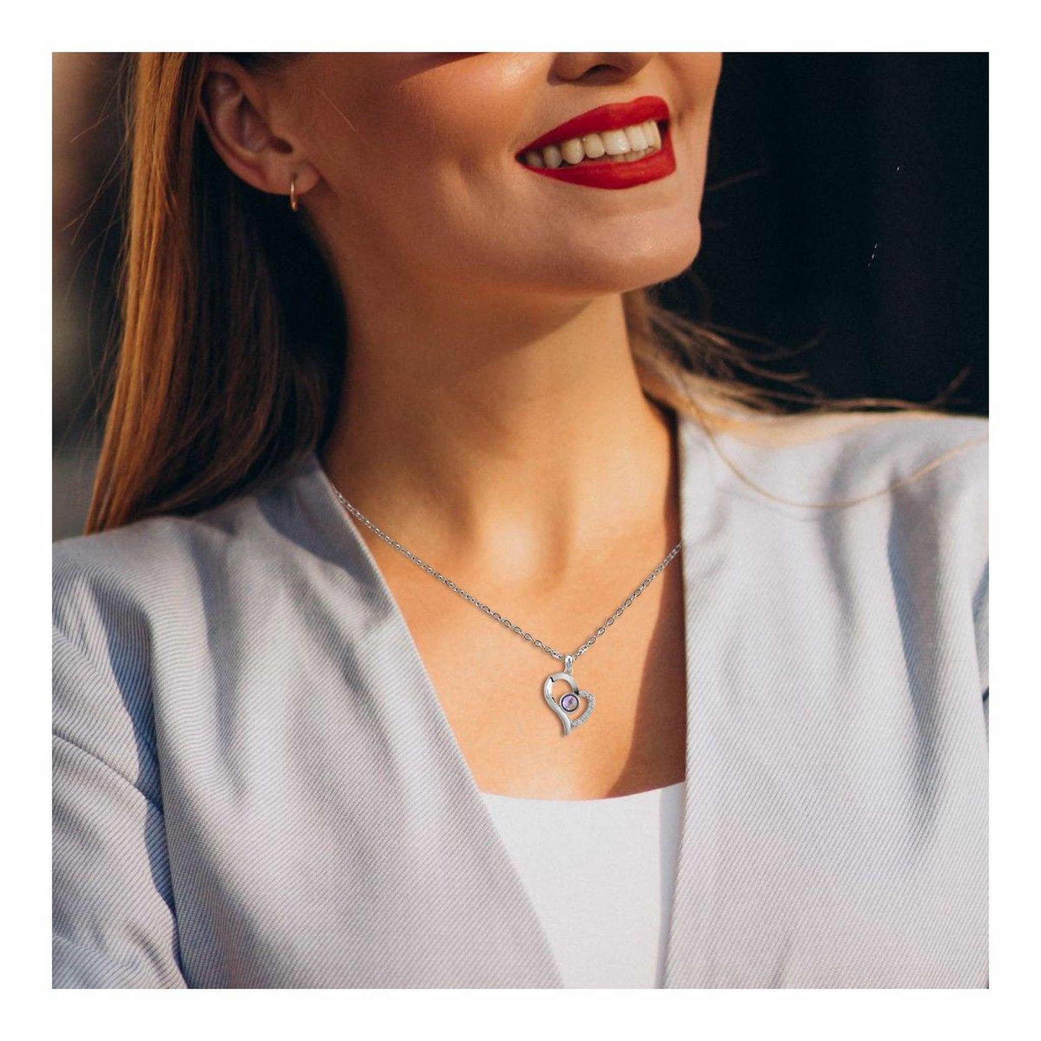 Voir la diapositive 2 : SC CRYSTAL Collier coeur SC Crystal orné de zirconium et d'une pierre améthyste