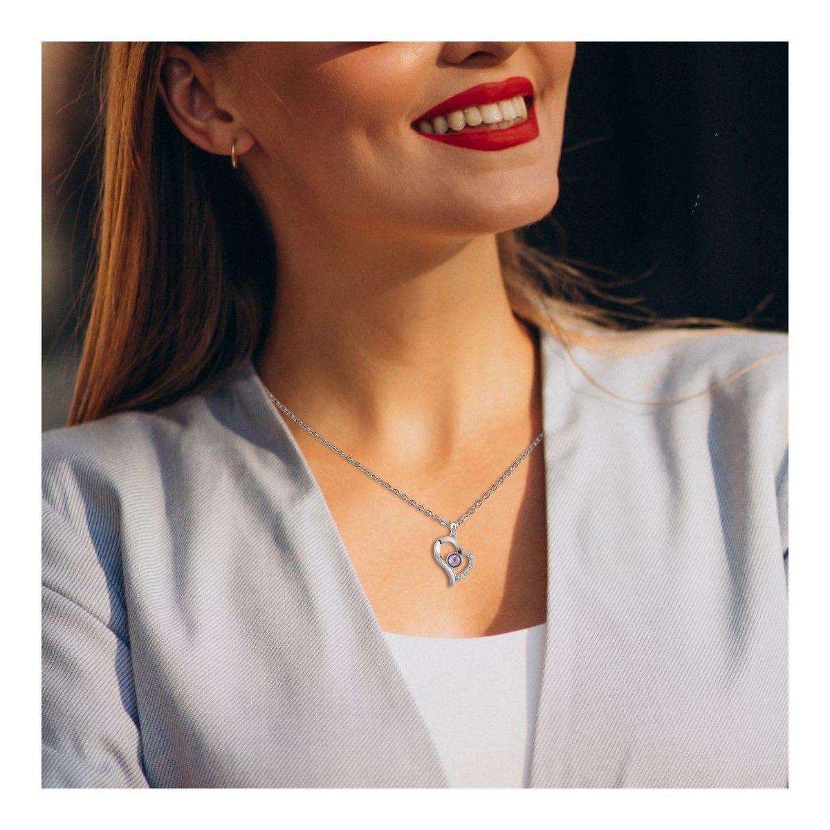 SC CRYSTAL Collier coeur SC Crystal orné de zirconium et d'une pierre améthyste