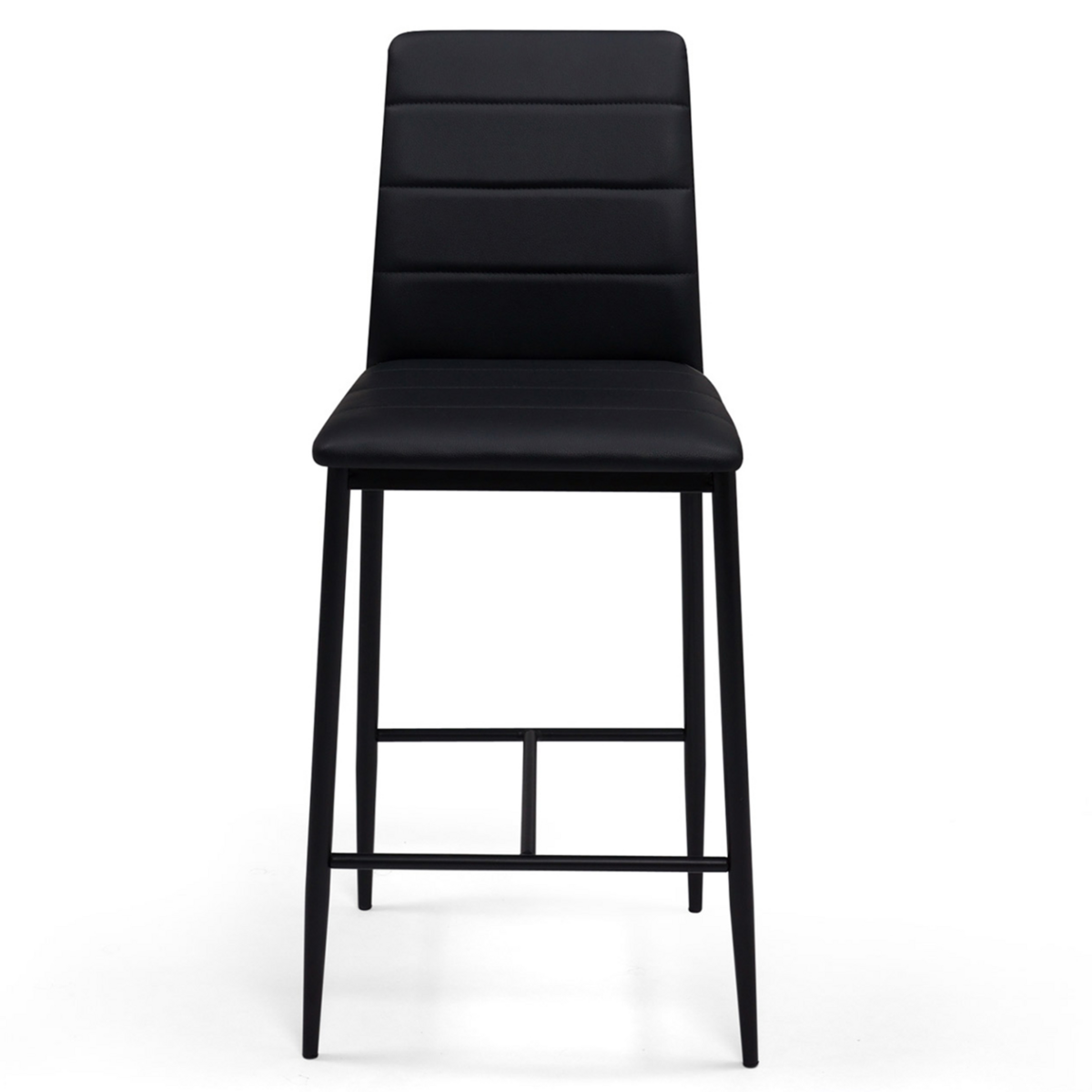 ID MARKET Lot de 4 tabourets ROMANE en PVC noir design contemporain chaises de bar rembourrées