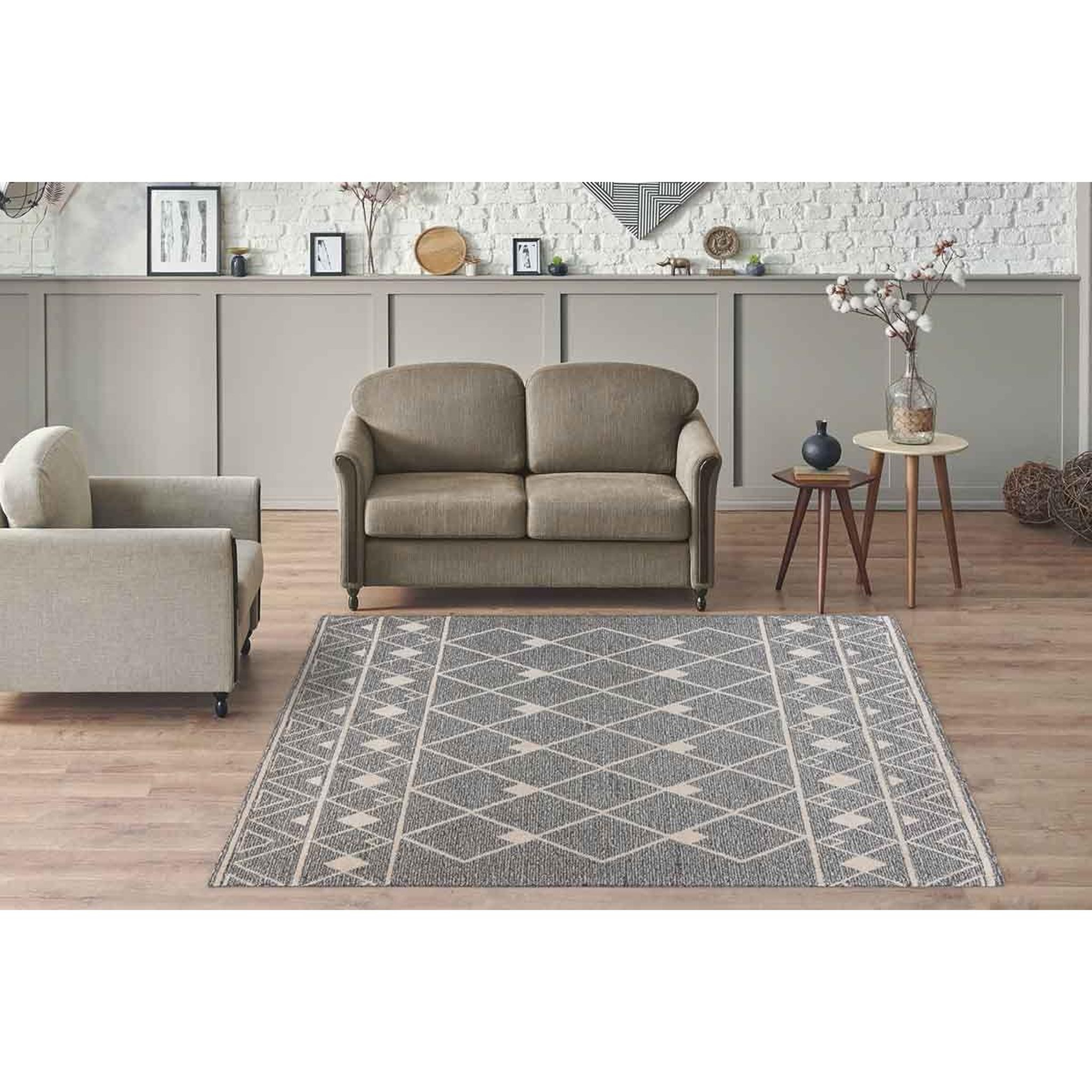 Voir la diapositive 5 : Paris Prix Tapis Tissé Géométrique  Rhombus  Gris & Beige