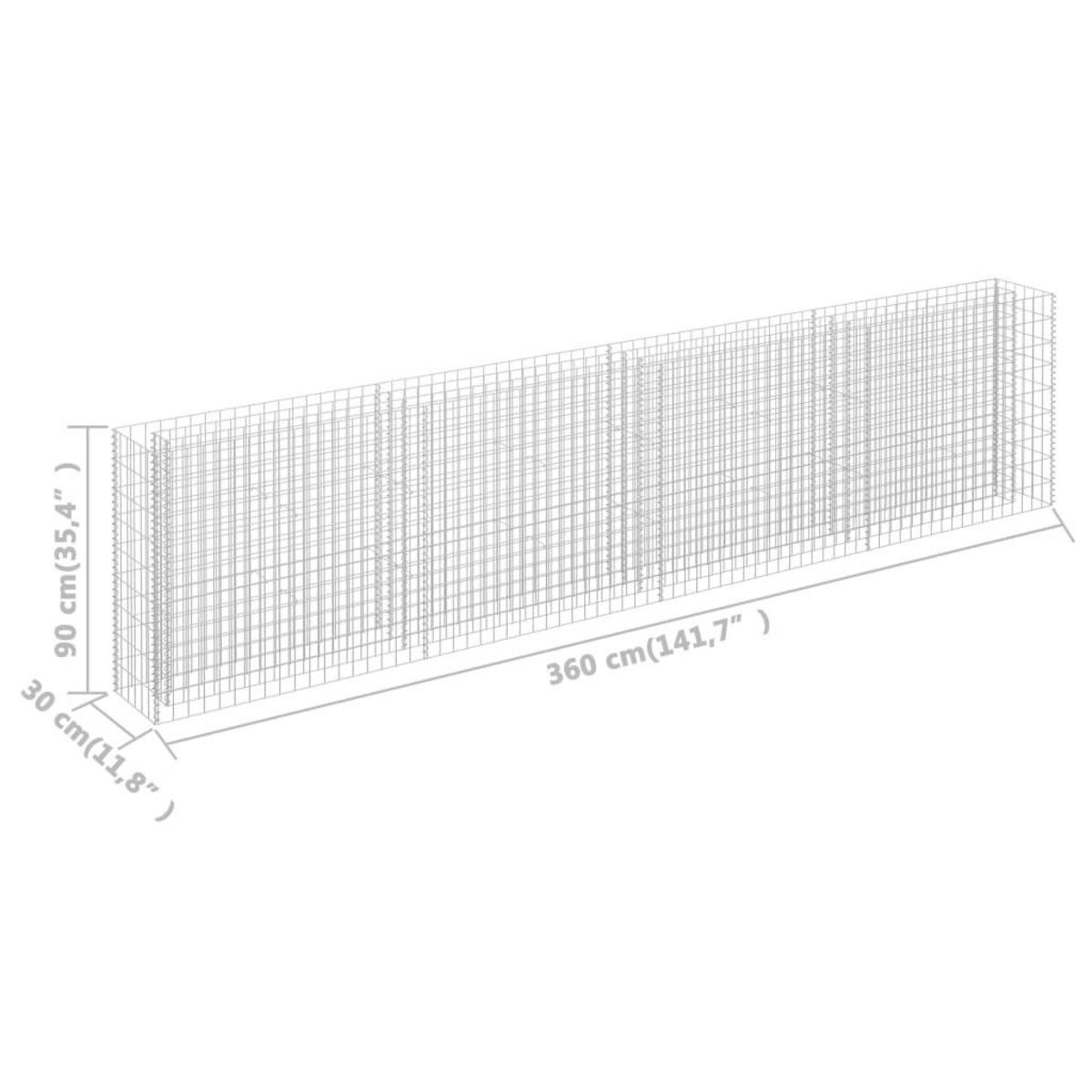 VIDAXL Lit sureleve a gabion Acier galvanise 360x30x90 cm