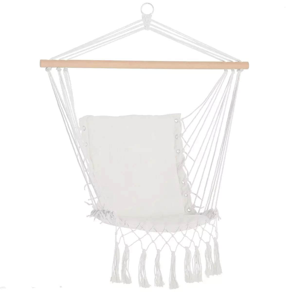 OUTSUNNY Chaise suspendue chaise hamac de voyage portable assise dossier rembourrés macramé coton polyester beige