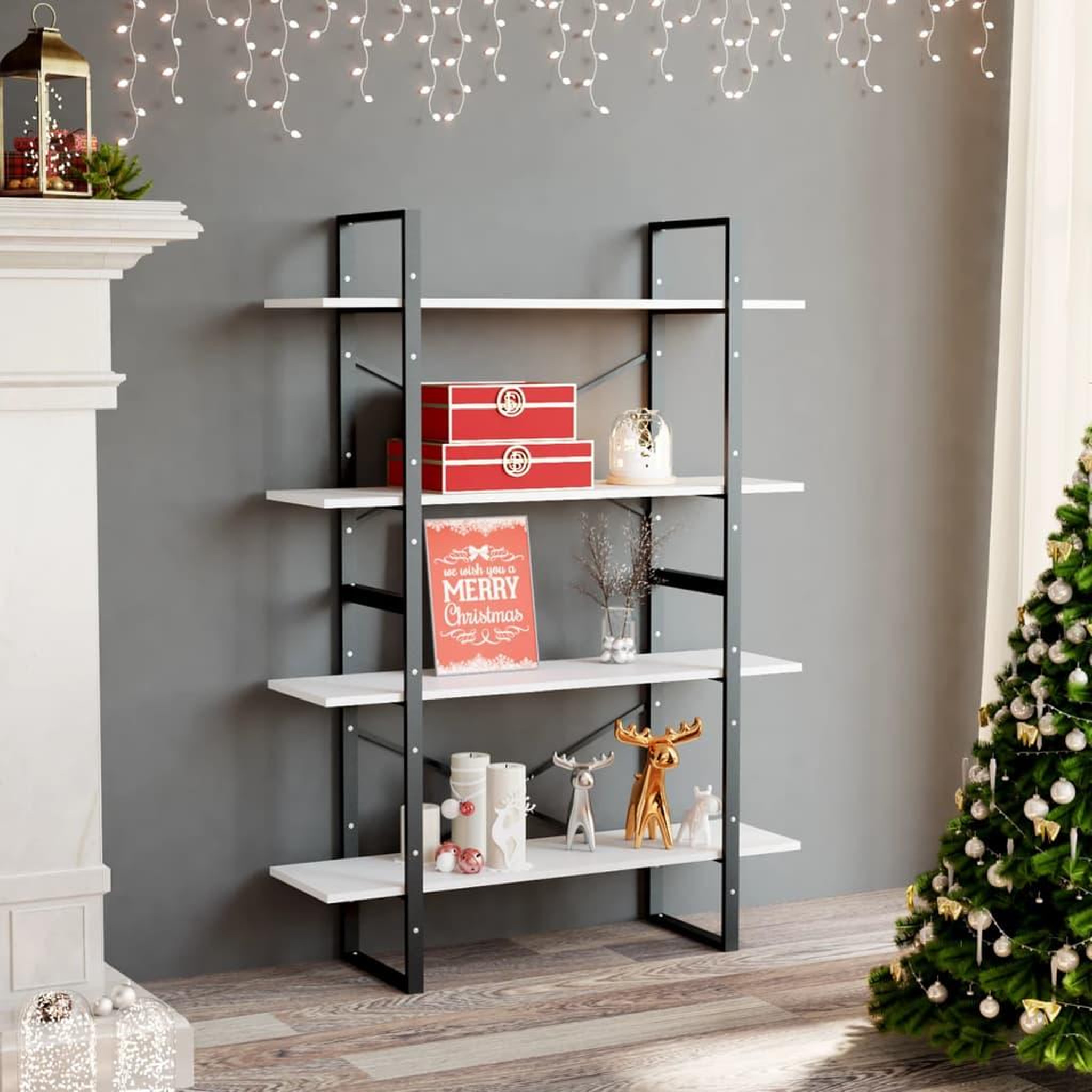 VIDAXL Bibliotheque a 4 niveaux blanc 100x30x140 cm bois d'ingenierie